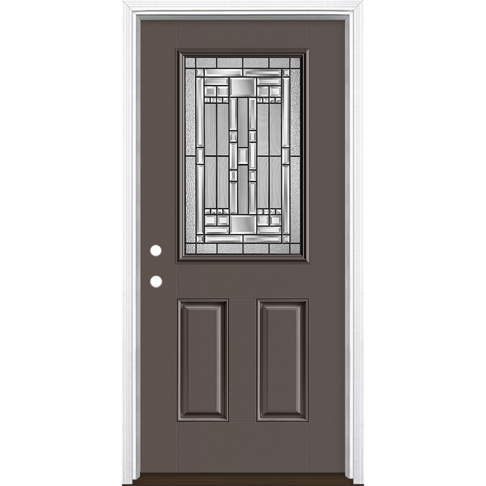 Masonite 3421292 Naples 36-in x 80-in x 4-9/16-in Fiberglass Half lite Right-hand inswing Timber Gray Painted Prehung Front Door with Brickmould Insulating core