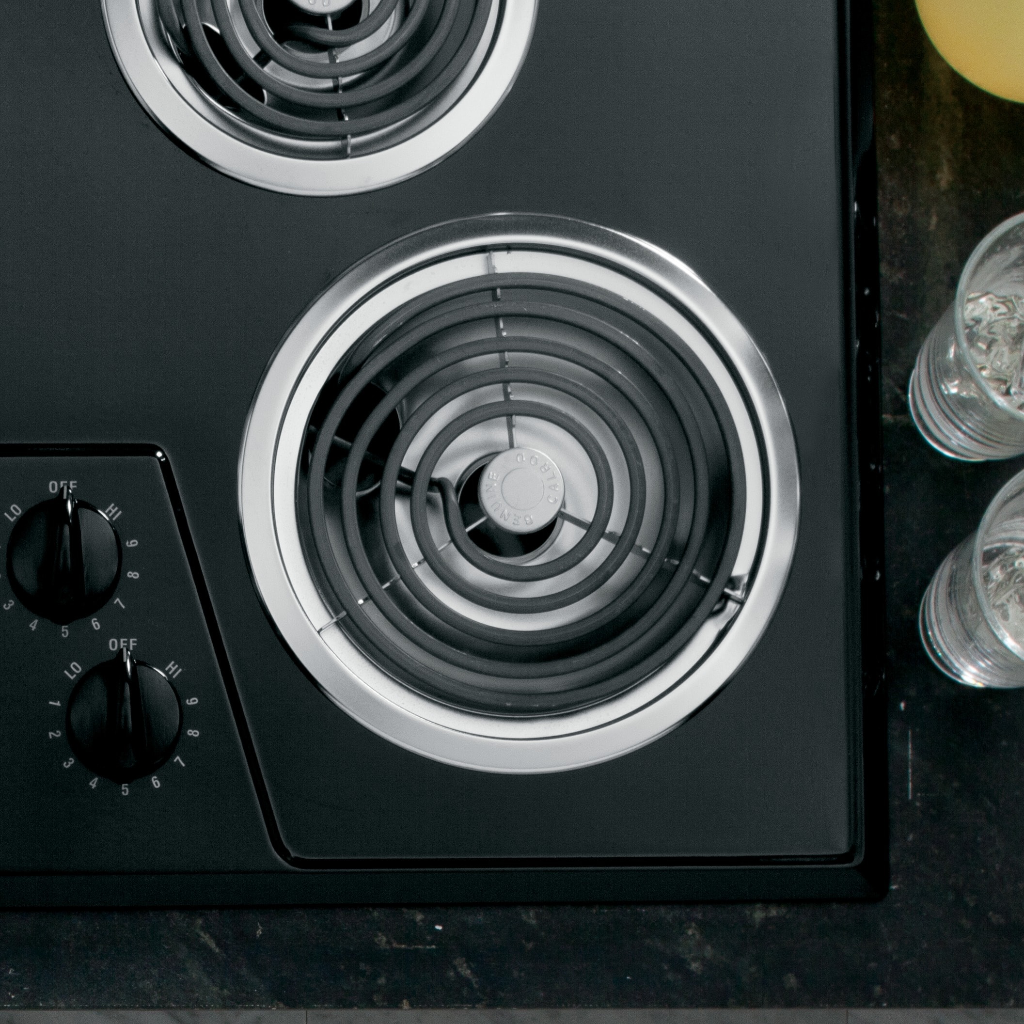 GE 30-in 4 Elements Coil Black Electric Cooktop in the Electric Cooktops  department at