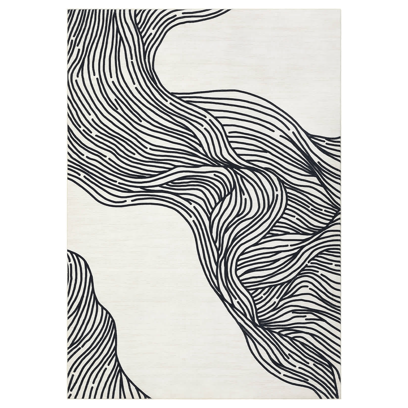 Qeetex LSN-PHO-16EK6KMS 10 x 13 ft Polyester Cashmere Imitation Beige Black Rectangular Hallway Bathroom Entryway Kitchen Office Foldable Line Printed Modern Washable Area Rug