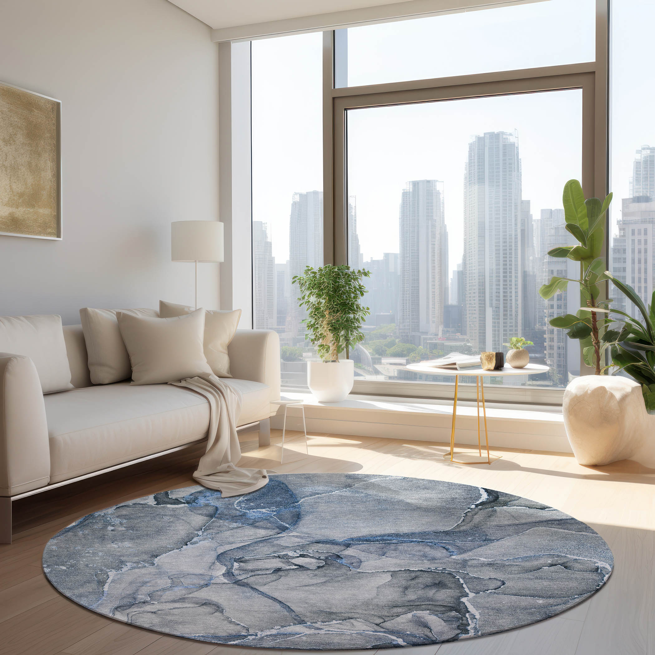 Addison Rugs ACN519BU8RO Chantille ACN519BU 8 x 8 (ft) Polyester Blue Round Indoor/Outdoor Abstract Machine washable Area rug