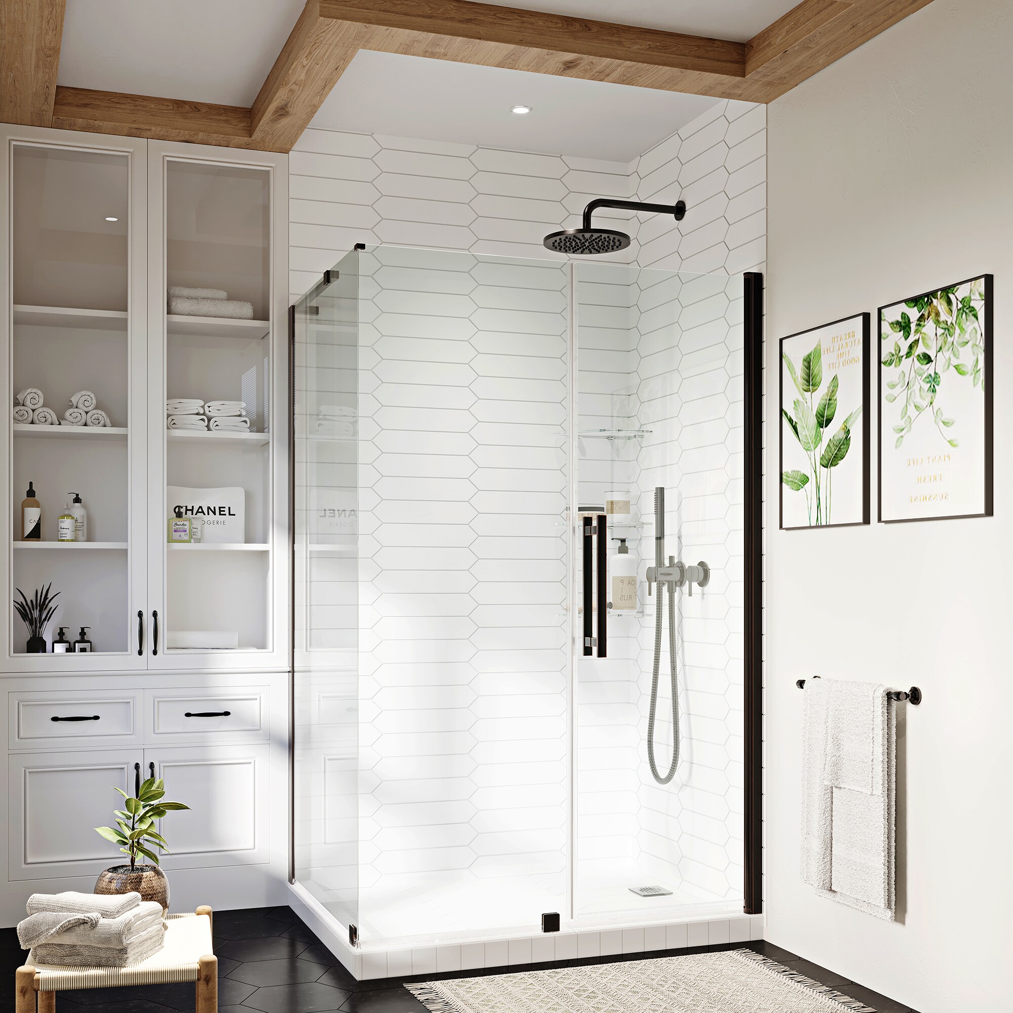 Pasadena Oil Rubbed Bronze Frameless Corner Shower Kit with Glass Shelves