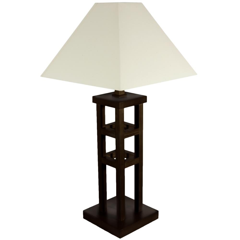 Red Lantern LMPMOSKO-WALNUT Oriental Furniture 27.5-in Walnut Table Lamp with Fabric Shade