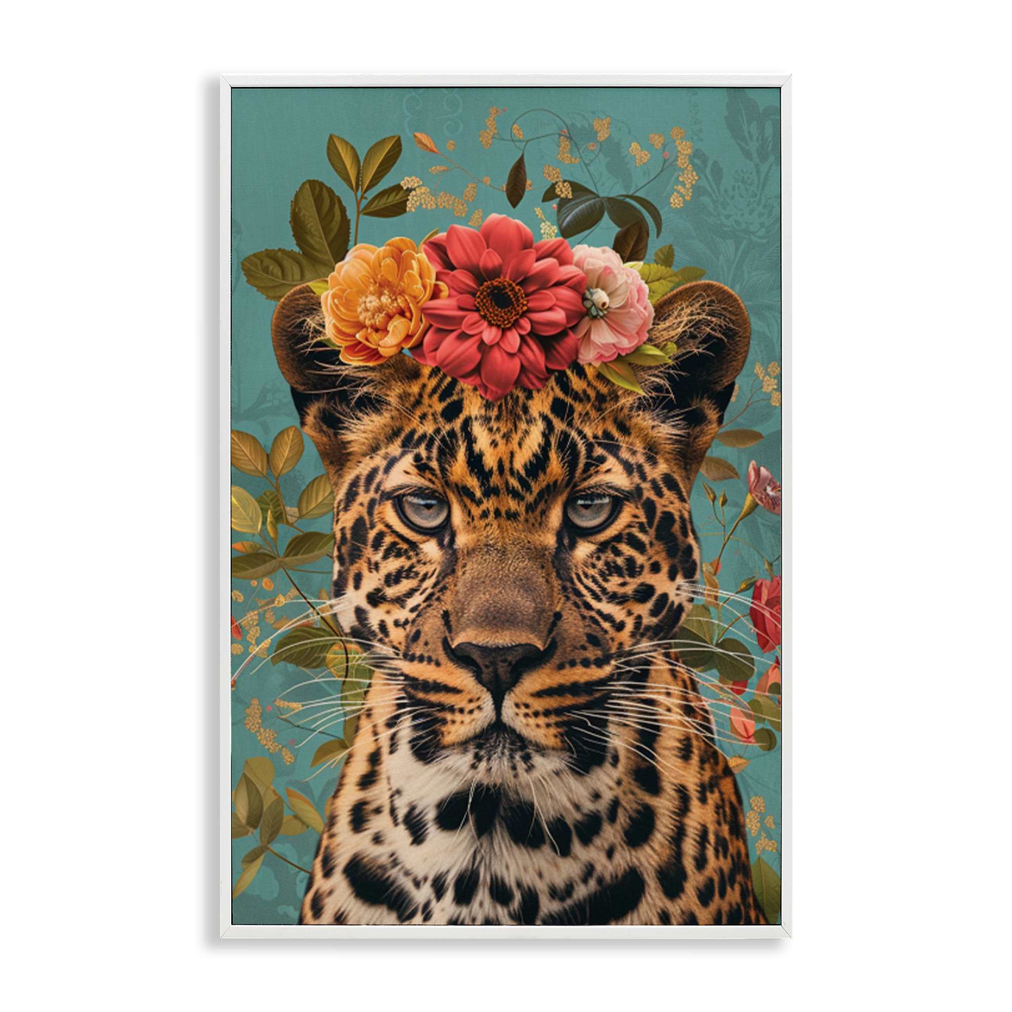 Stupell Industries BT-895-WFR-12X18 Floral Crown Wild Cheetah Framed Giclee design by LSR Design Studio