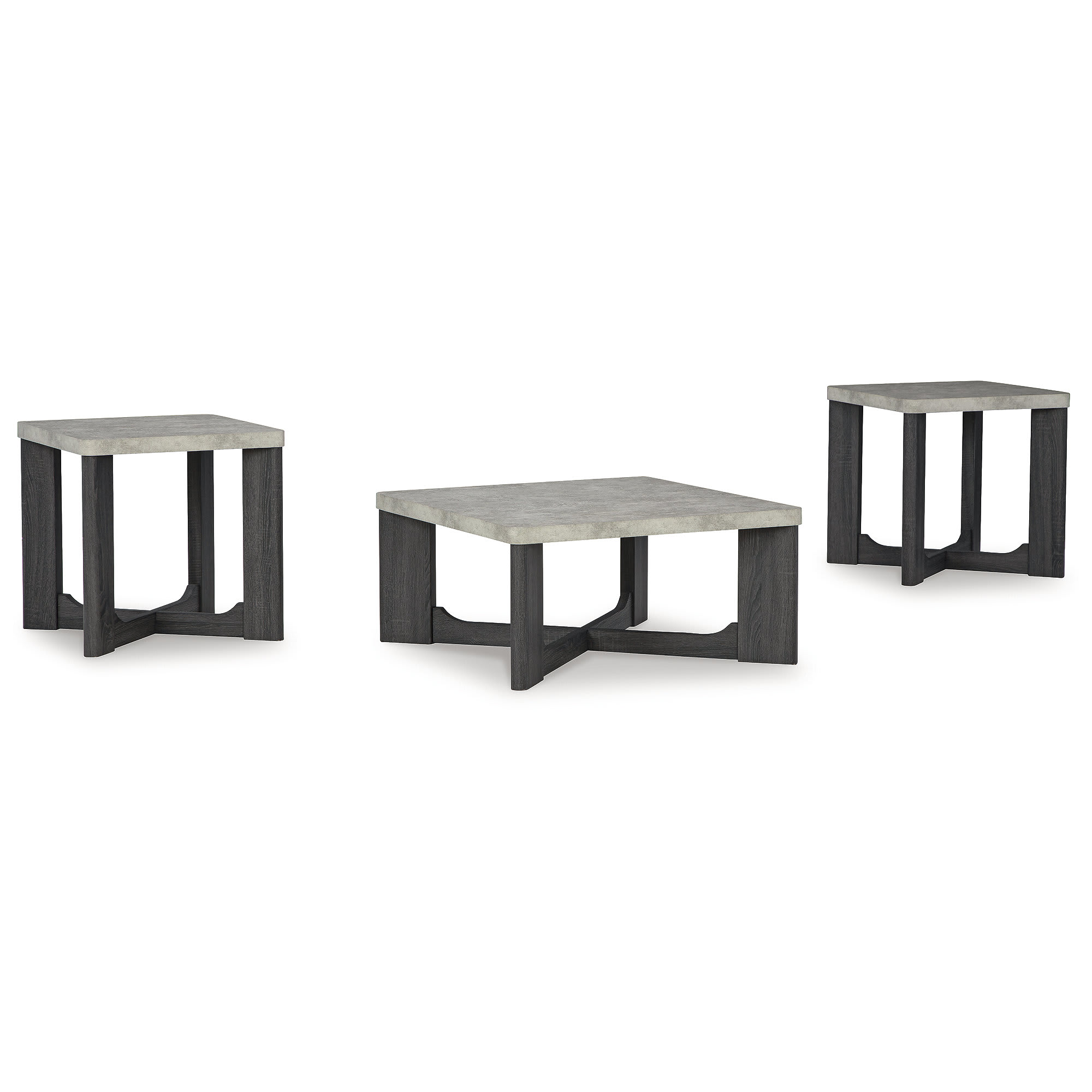 Signature Design by Ashley Sharstorm Two Tone Charcoal Gray and Faux Cement 3 Piece Occasional Table Set with Melamine Tops