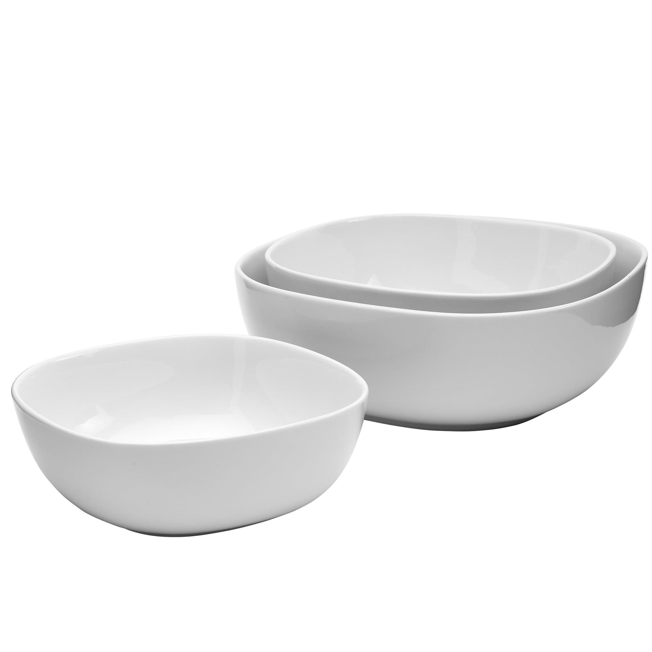 White Ceramic Microwave Safe Serving Bowl Set, 3 Piece