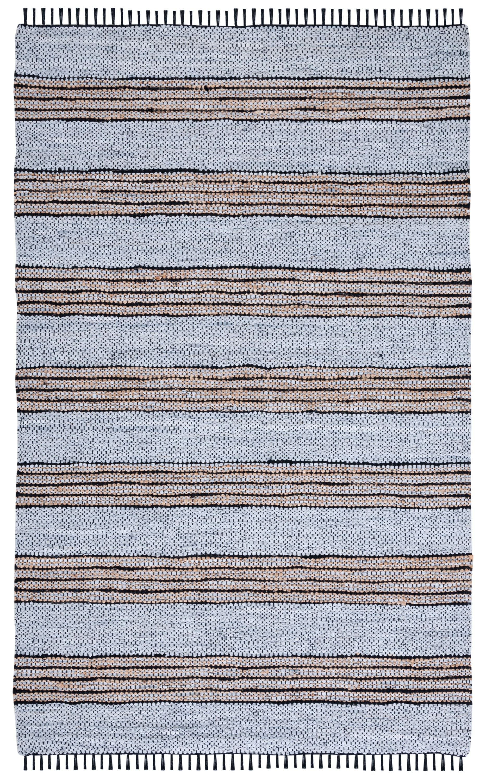 Safavieh VTL601G-6 Vintage Leather Gilberta 6 x 9 (ft) Leather Silver/Natural Rectangular Indoor Stripe Bohemian/Eclectic Area rug