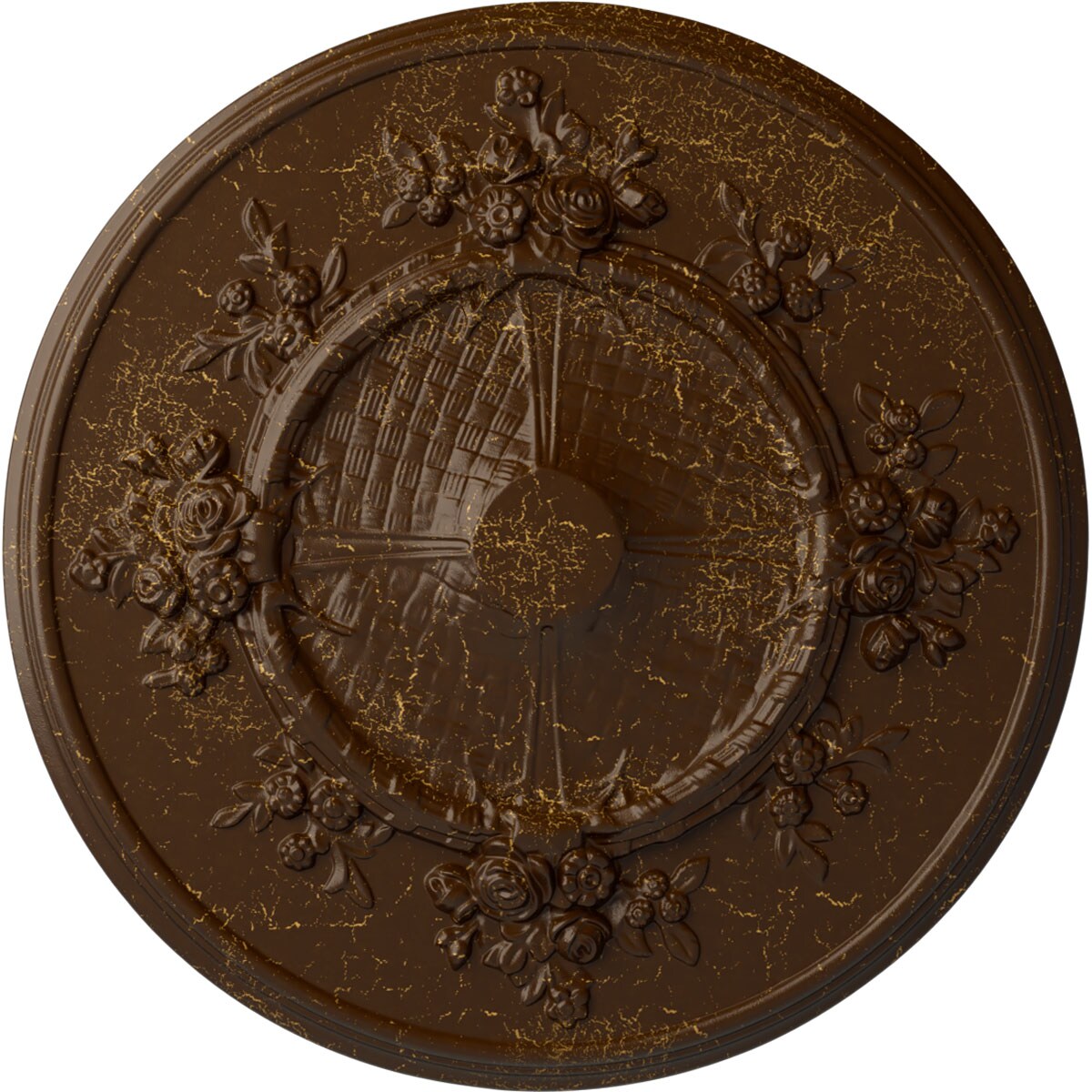 Ekena Millwork CM27FLRBC Flower 27-in W x 27-in L Painted Root Beer Crackle Polyurethane Whole Ceiling Medallion