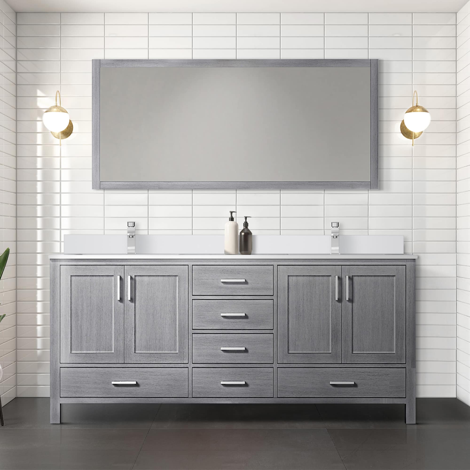 Lexora LVJ72DD300 Jacques 72-in Distressed Grey Undermount Double Sink Bathroom Vanity with White Cultured Marble Top