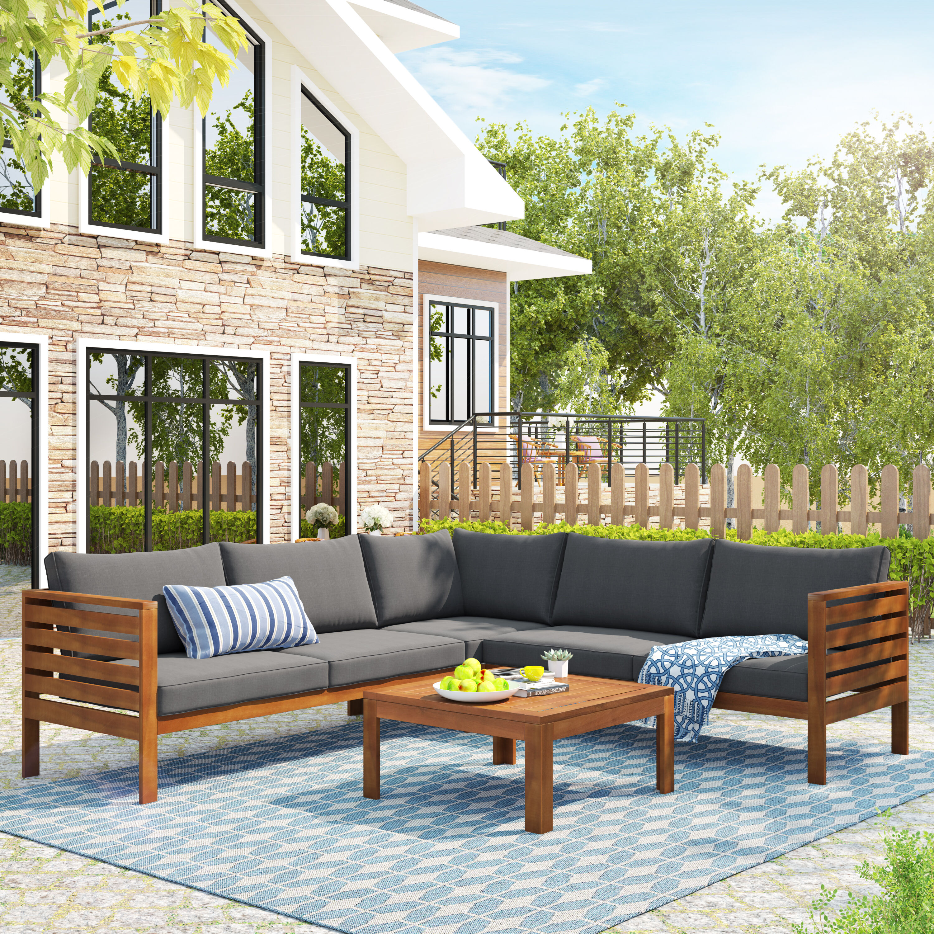 AAZJ JDG-207AAE Patio Conversation Sets 4 -Piece Patio Conversation Set with Gray Cushions