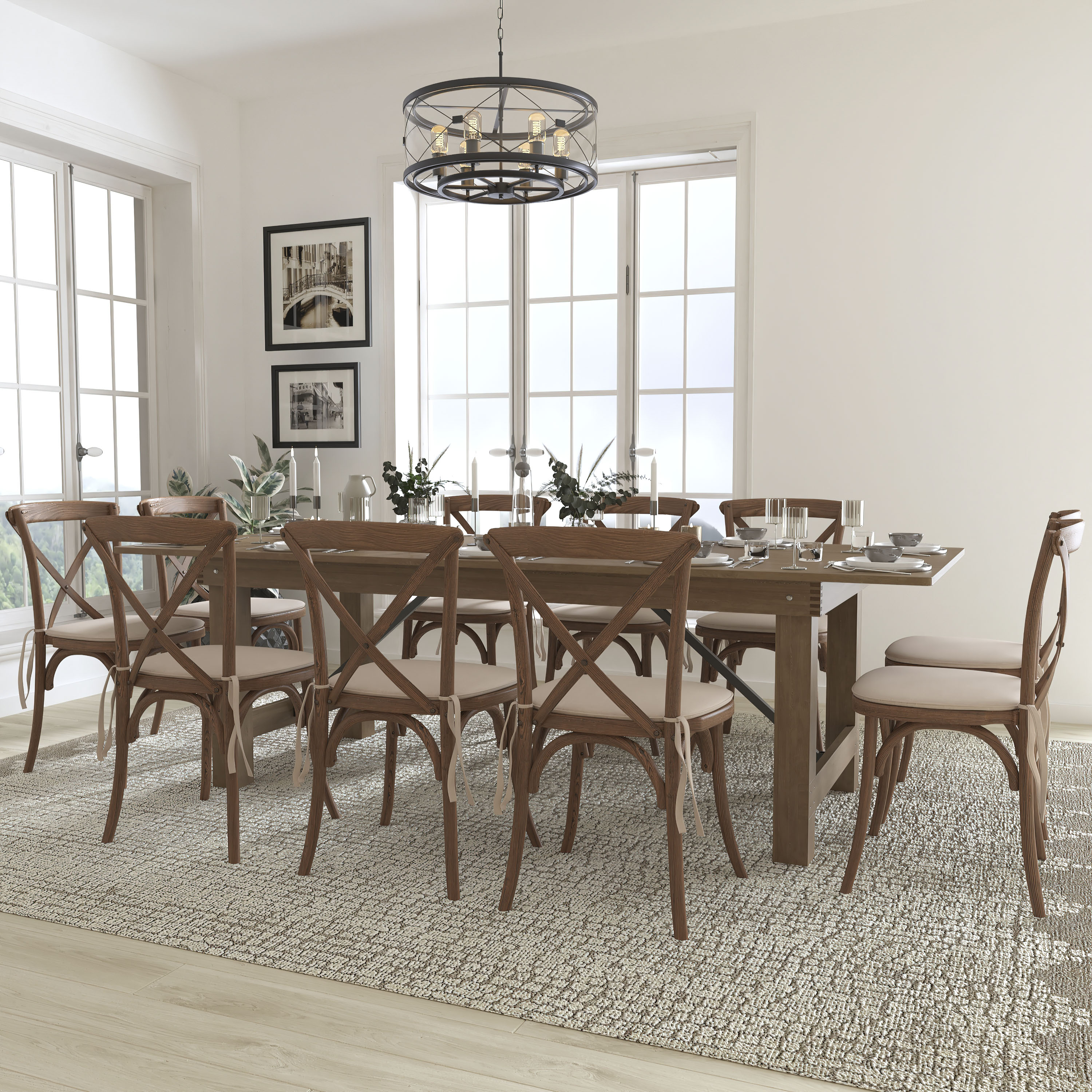 Flash Furniture 889142225522 Antique Rustic Dining Room Set with Rectangular Table (Seats 10)