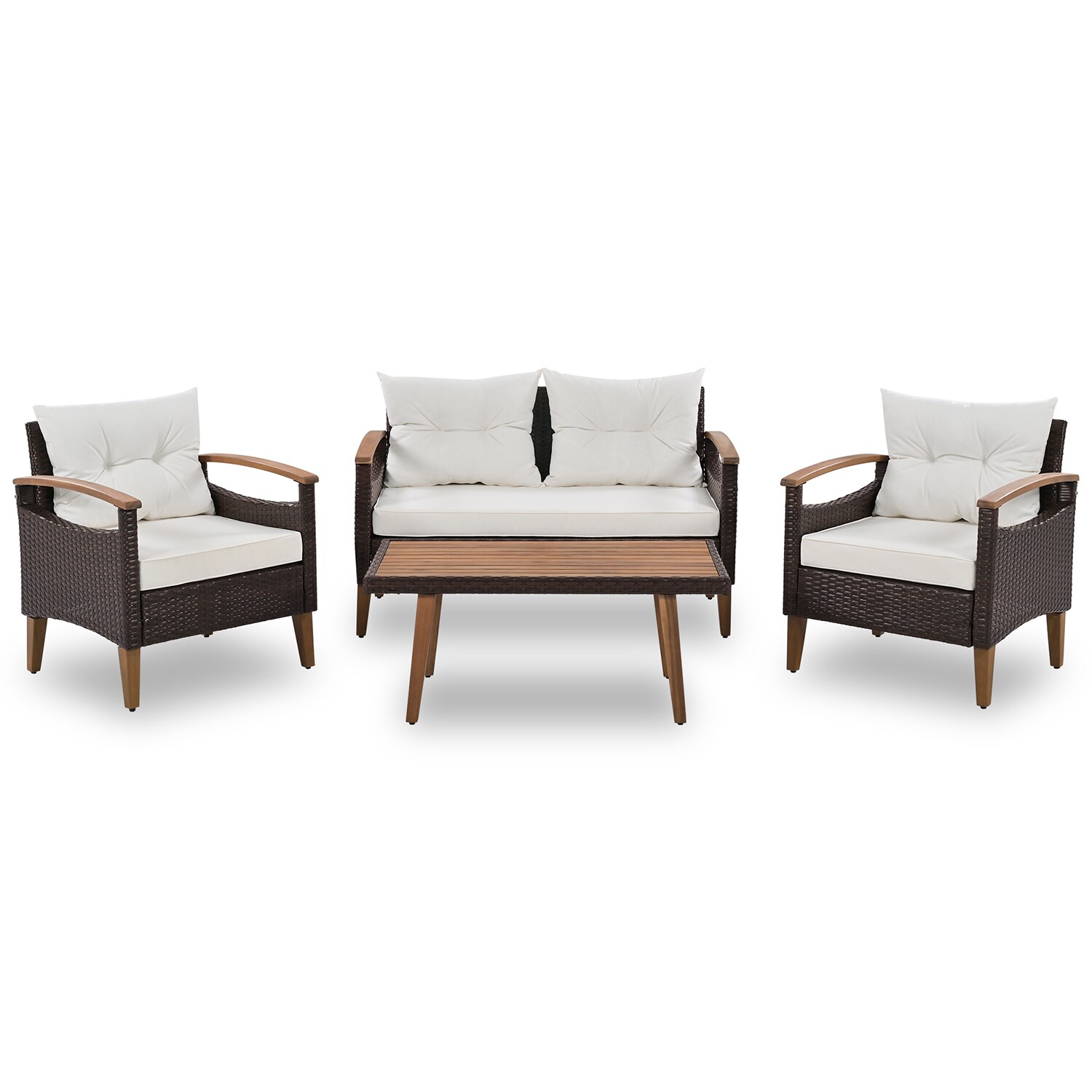 GZMR GZ-1104FOP-ODF901 4 -Piece Rattan Patio Conversation Set with Off-white Cushions
