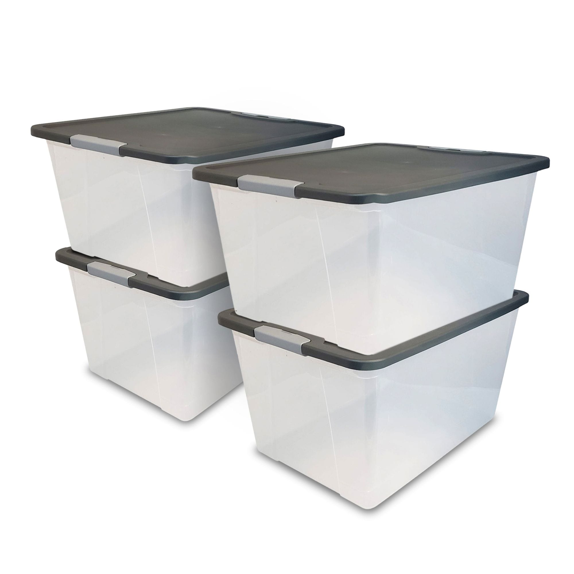 Homz Products 316243 4 -Pack ( 16.12-in W x 13.5-in H x 23.5-in D ) Gray (64 QT) Plastic Stackable Bin