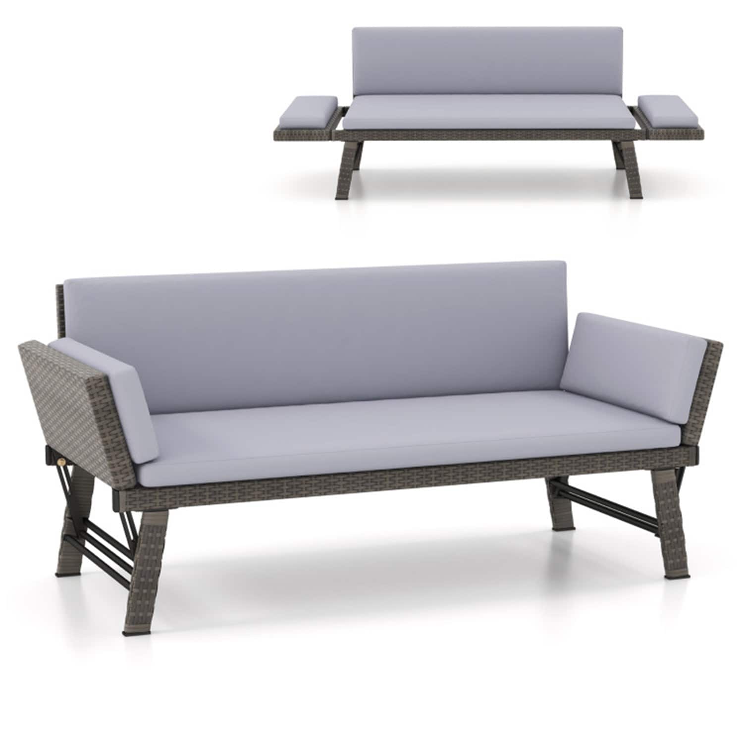 Mondawe 347BK-HY Rattan Gray Rattan Frame Stationary Conversation Chair with Gray Cushioned Seat