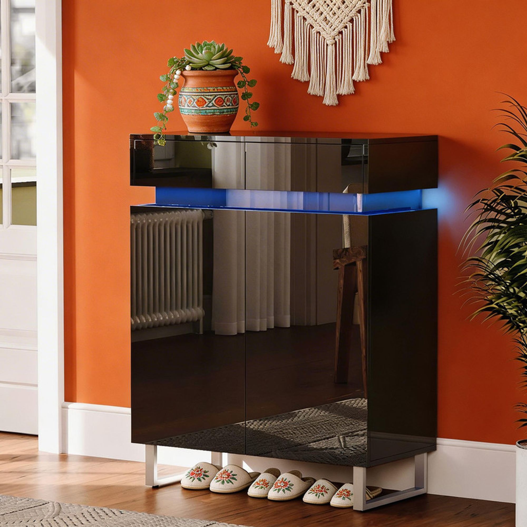 Winado  30.7 W High Gloss PET 2 Drawer 2 Door Shoe Cabinet with Light