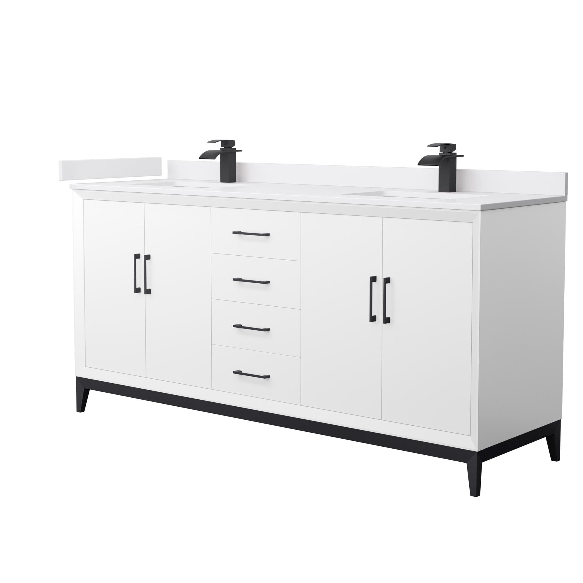 Wyndham Collection WCH818172DWBWCUNSMXX Amici 72-in White Undermount Double Sink Bathroom Vanity with White Cultured Marble Top