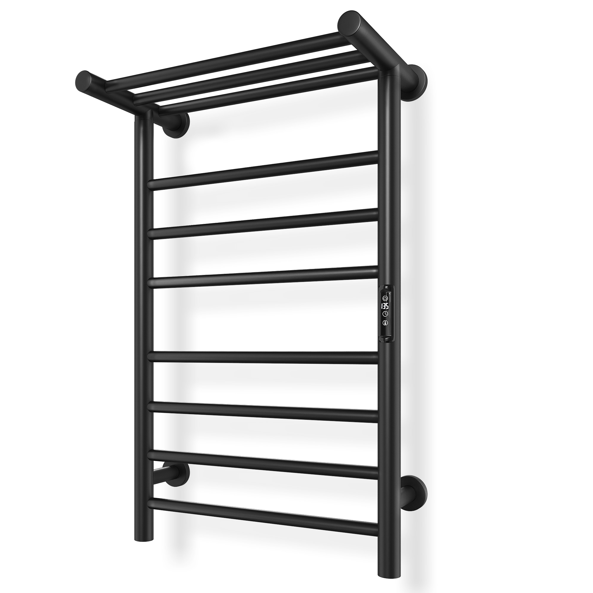 Paraheeter 7-Bar Wall Mounted Electric Towel Warmer Racks Plug-In or Hardwired with Top Shelf Timer and Thermostat in Matte Black