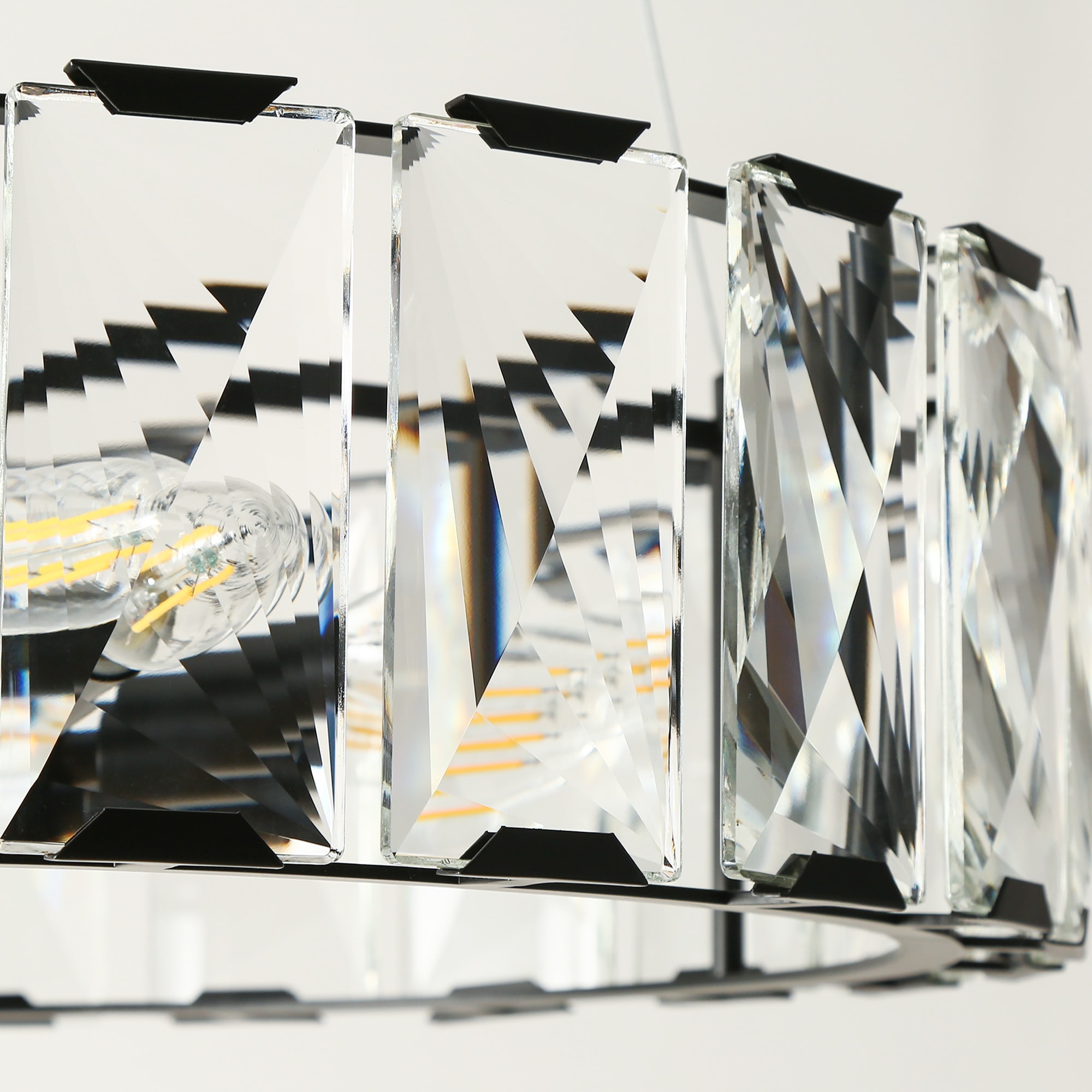 Modern Black Crystal 6-Light Drum Chandelier with Clear Crystals