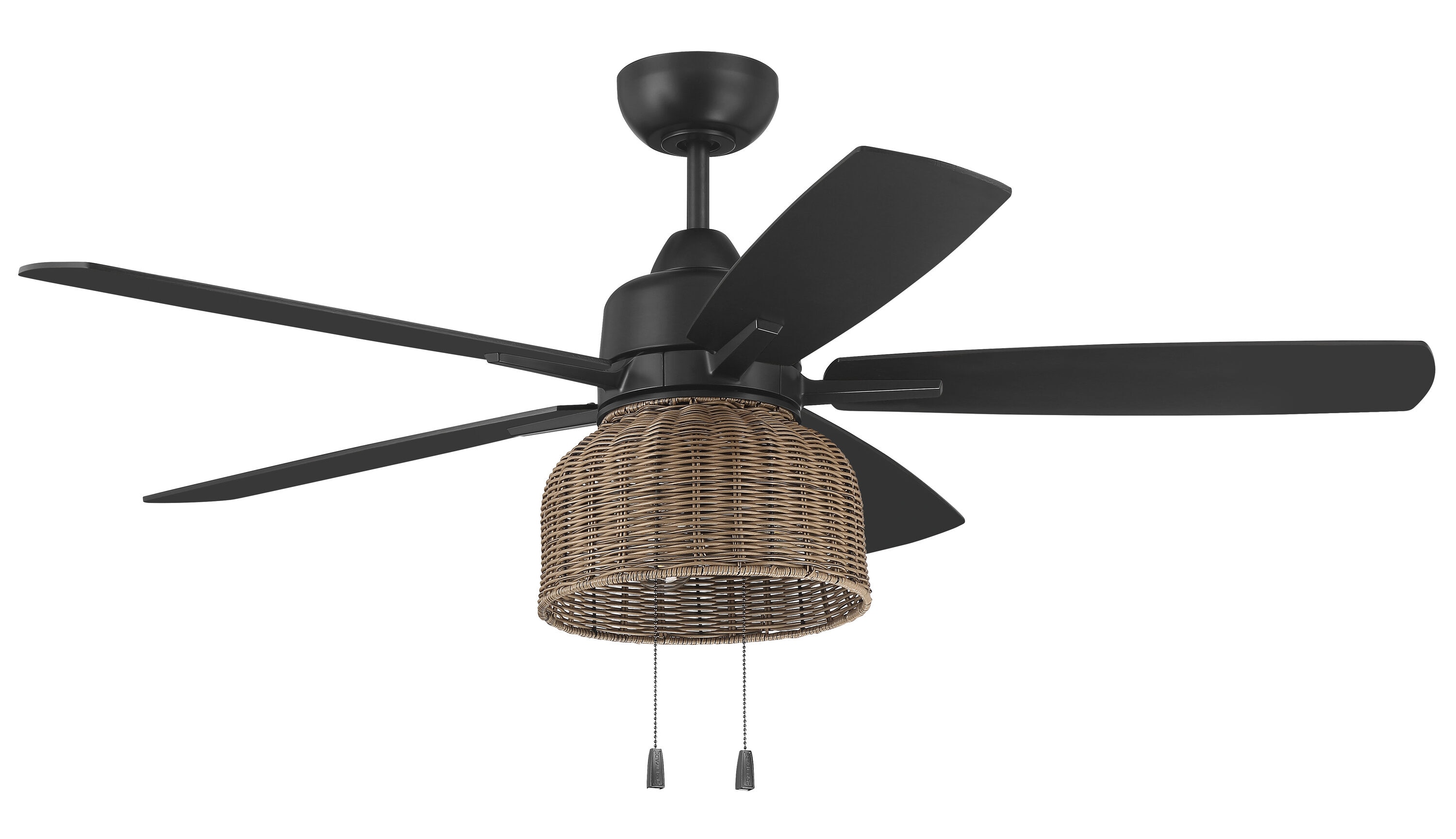 Flat Black and Pecan 52'' Ceiling Fan with Rattan Shade