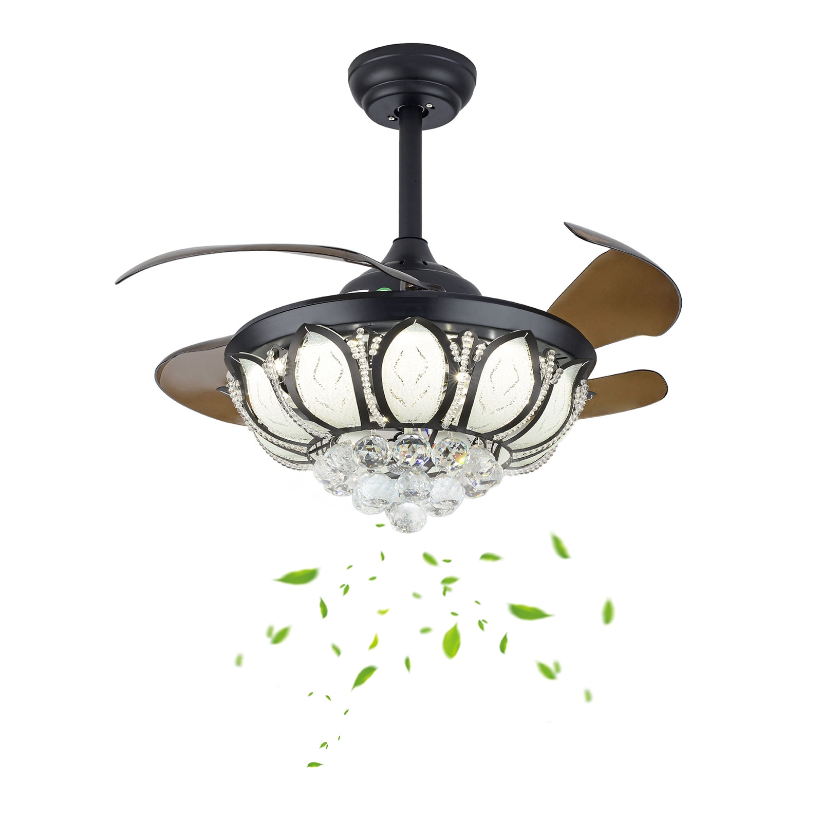 Oukaning JZUCOD-01380099 36-in Color-Changing Integrated LED Black with ABS Blades Chandelier Ceiling Fan With Light - Remote Included ( 4 -Blade )