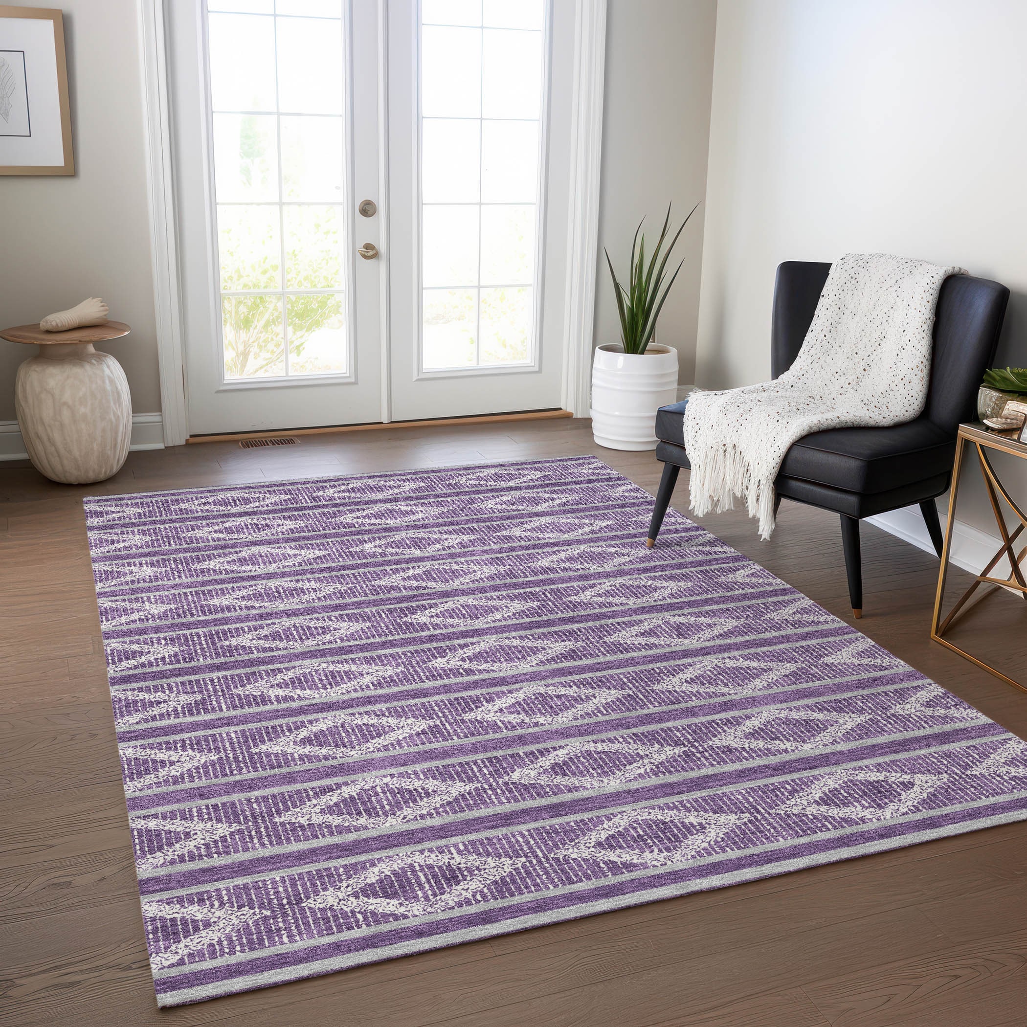 Addison Rugs ACN1029PP3X5 Chantille ACN1029PP 3 x 5 (ft) Polyester Purple Rectangular Indoor/Outdoor Geometric Machine washable Area rug