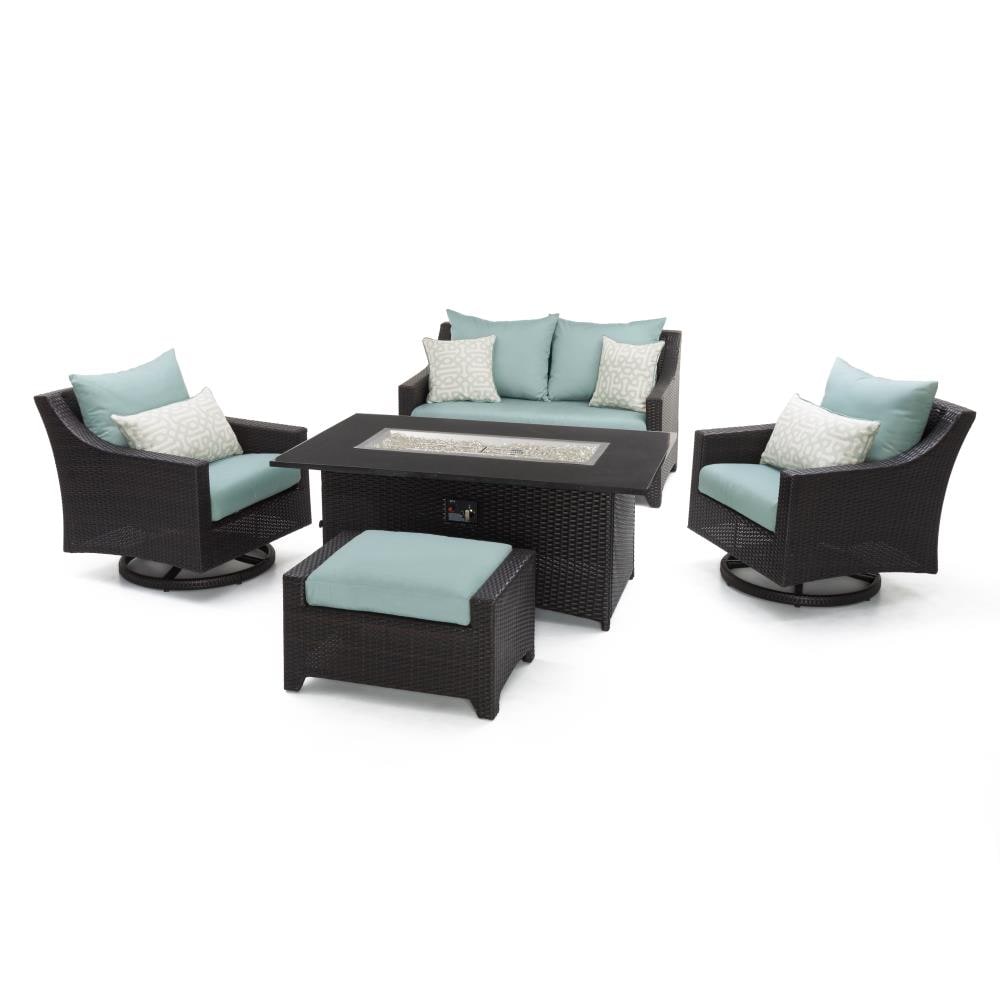 RST Brands OP-PEOSS5MFT-SPA-K Deco 5 -Piece Wicker Patio Conversation Set with Blue Sunbrella Cushions