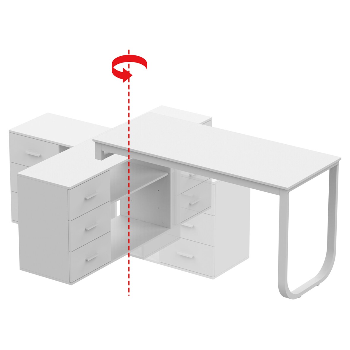 FUFU&GAGA 55.1 in. L-Shaped White Wood Writing Desk Executive Desk