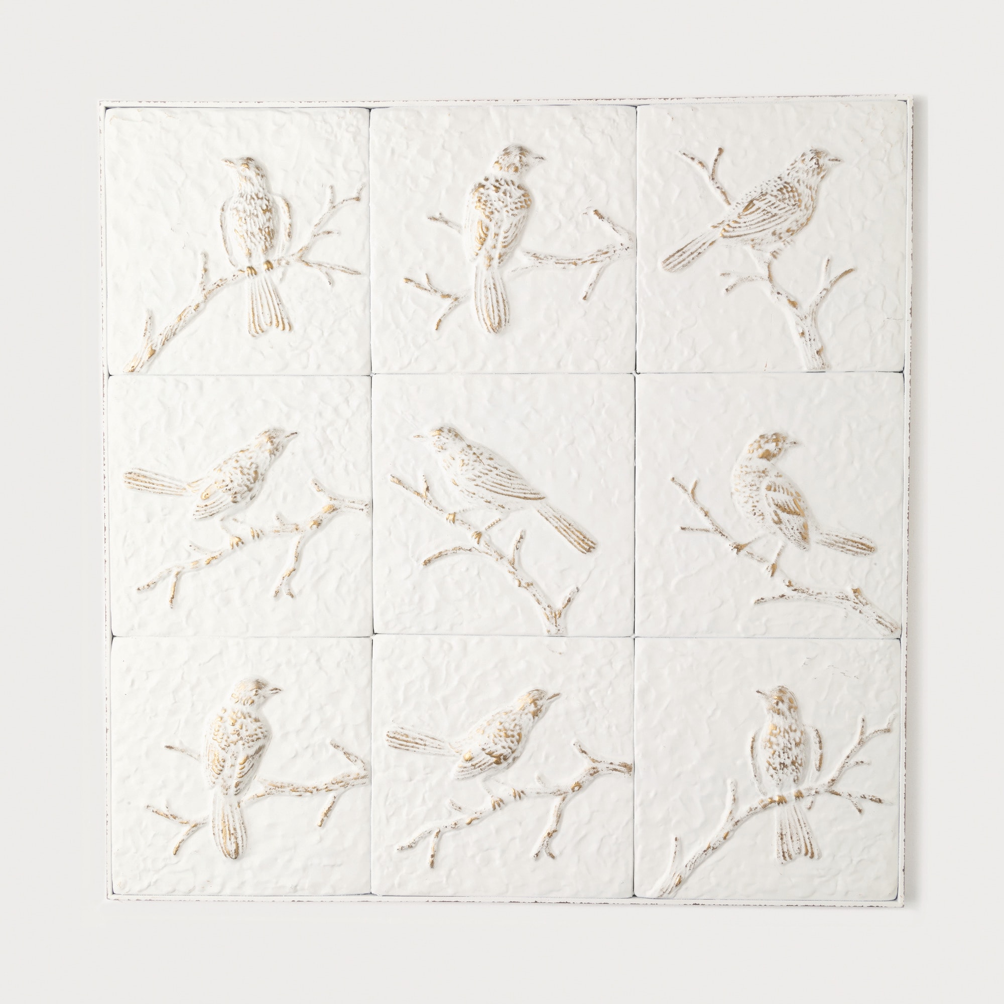 White and Beige Metal Bird Wall Sculpture, 30" x 30"