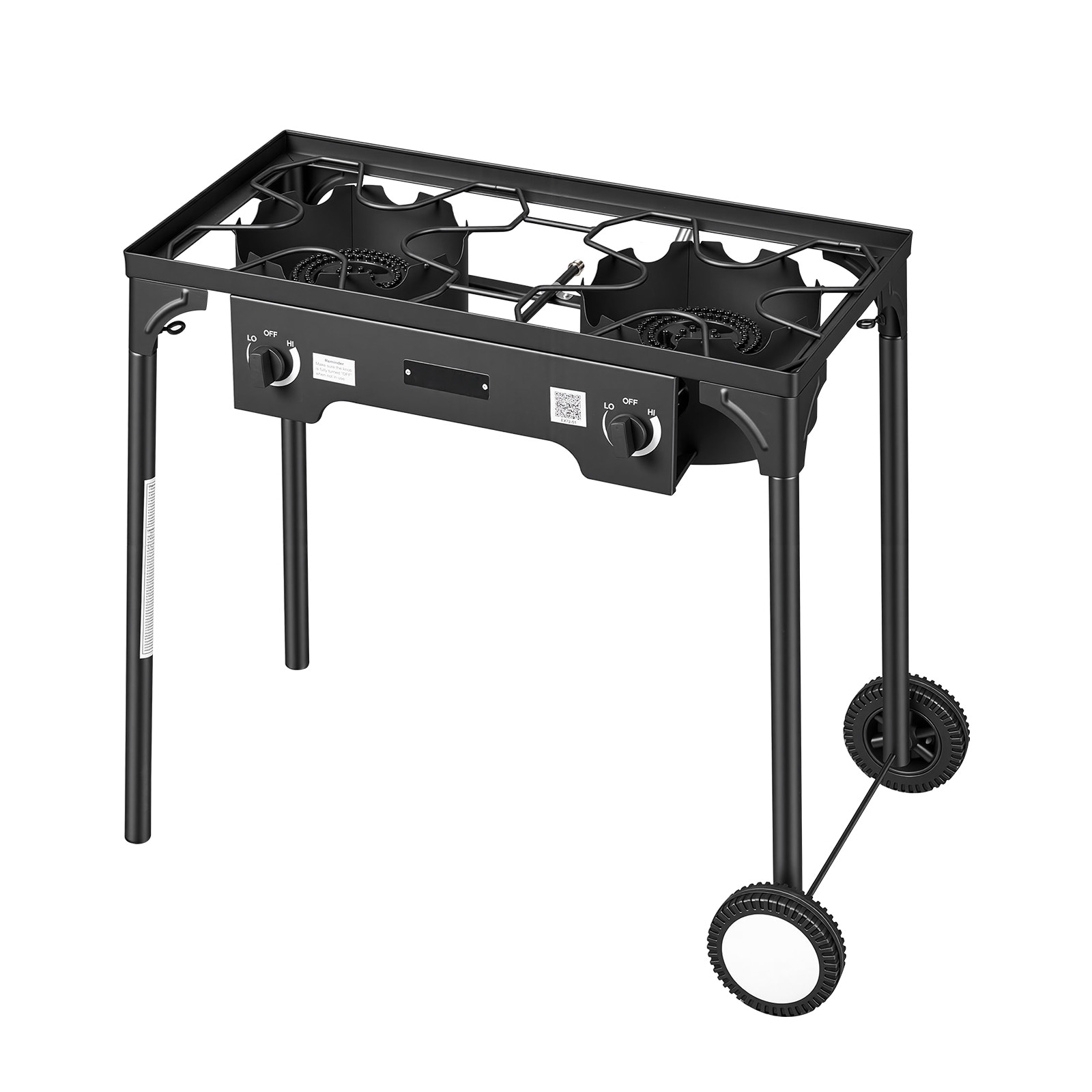 VEVOR 2 Burner Outdoor Propane Gas Stove 150000 BTU Propane LPG Gas Camping Stove Heavy-duty Carbon Steel Outdoor Cooker with 2 Wheels and 20 PSI Regulator and Hose for BBQ Camp Home Patio Backyard