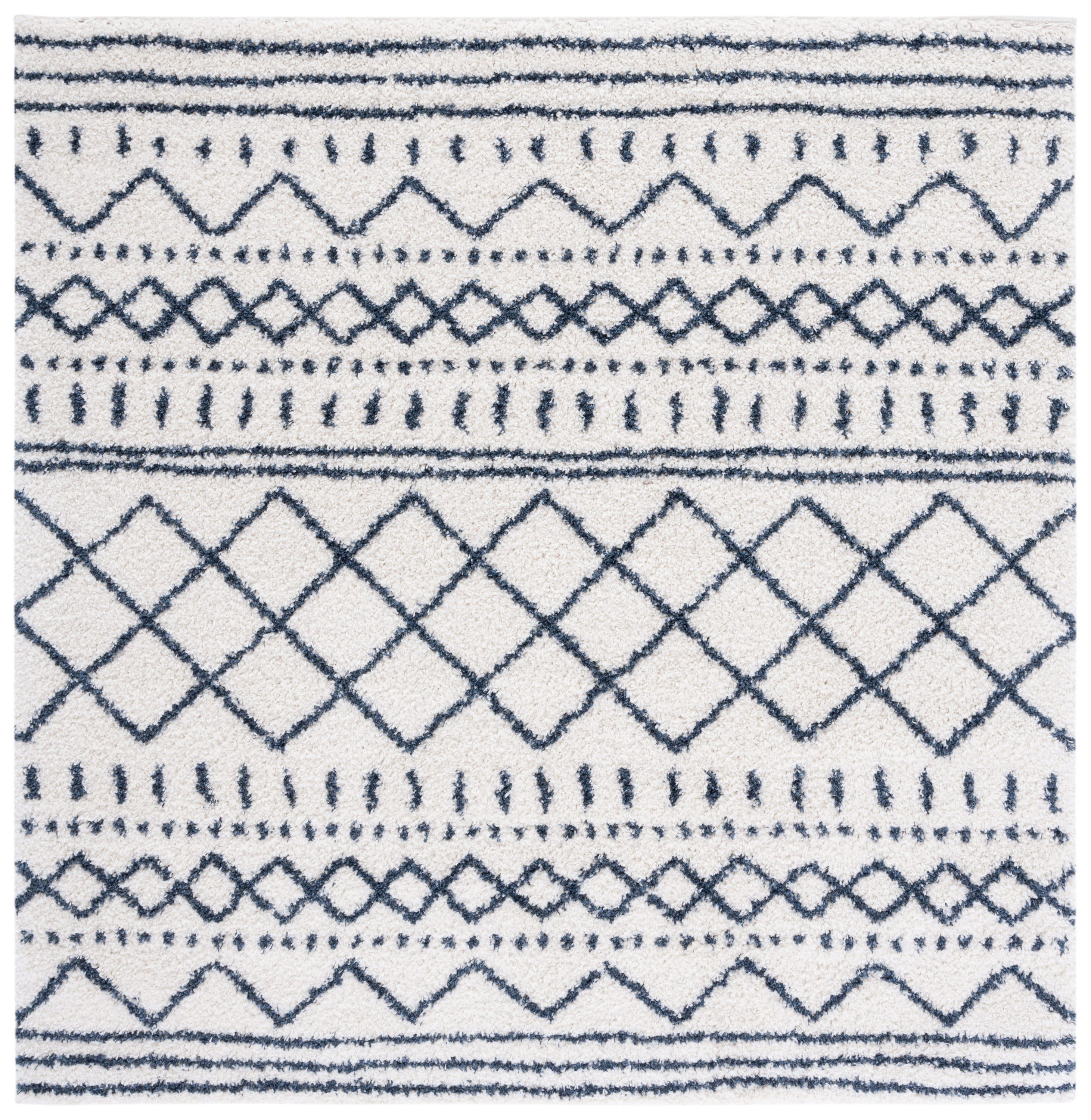 Safavieh ASG741M-7SQ Arizona Shag 7 x 7 (ft) Loomed Polypropylene Ivory/Slate Square Indoor Abstract Moroccan Area rug