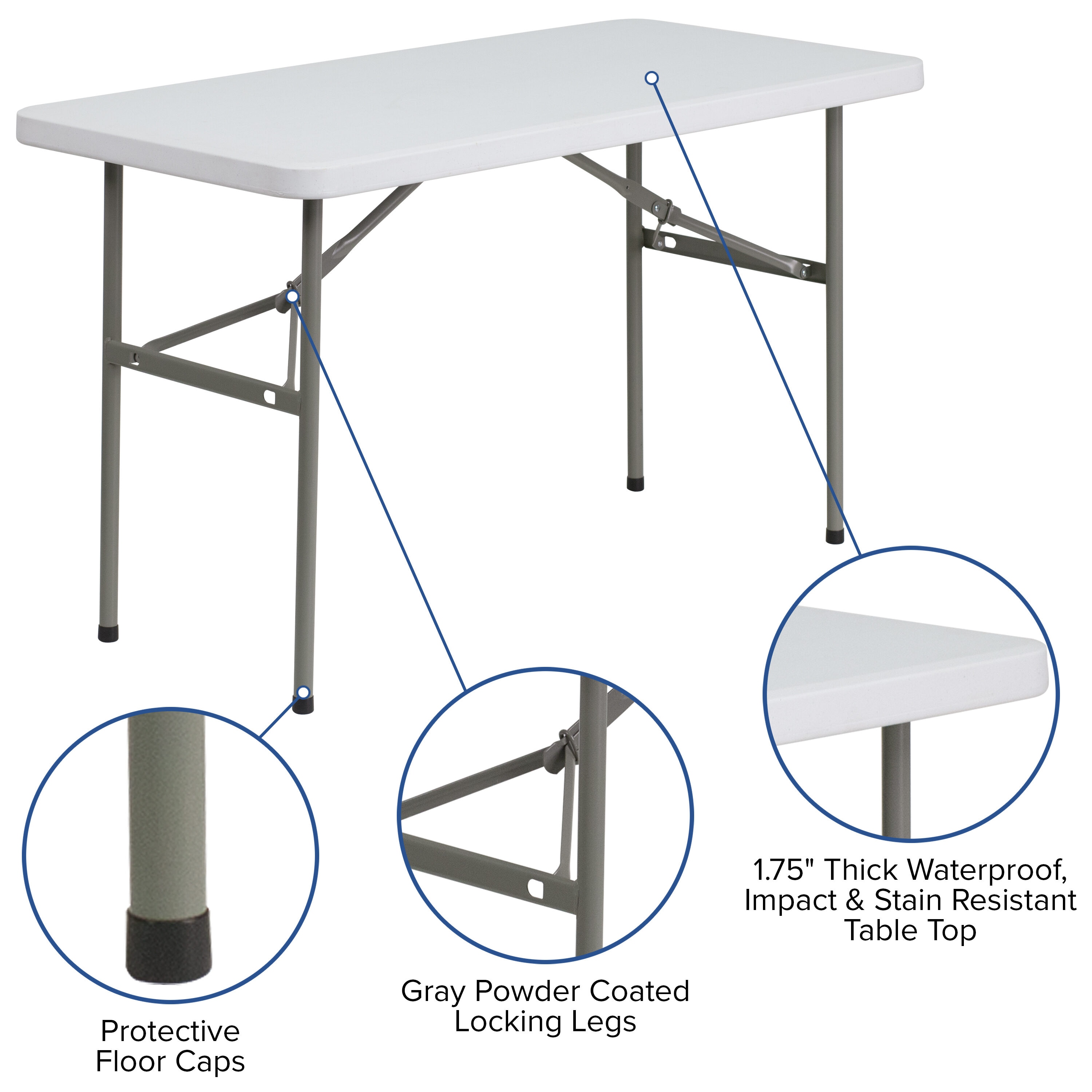 Granite White 4-Foot Rectangular Plastic Folding Table