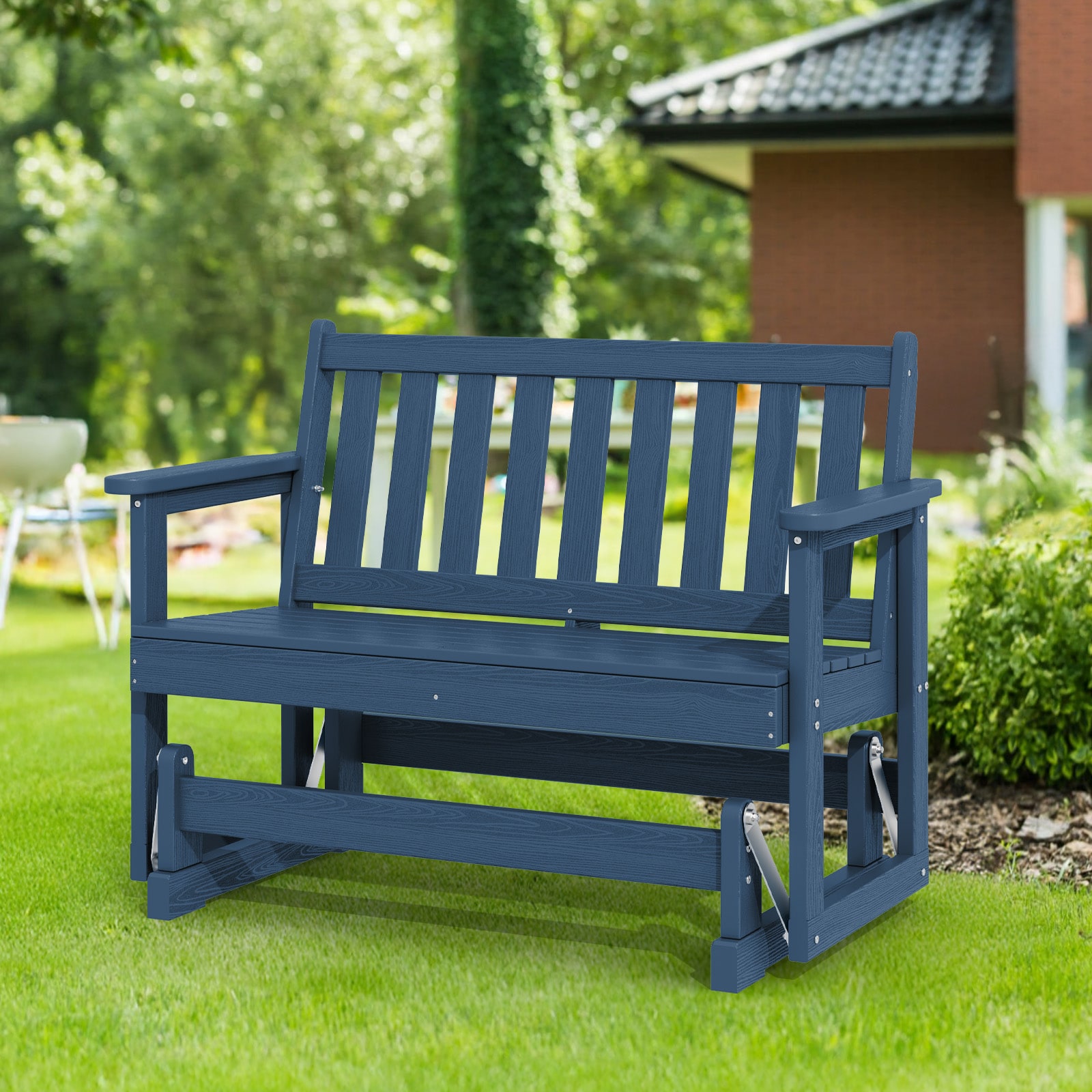 JEAREY DC-HL 2-Person HDPE Outdoor Glider 2 -person Navy HDPE Outdoor Glider