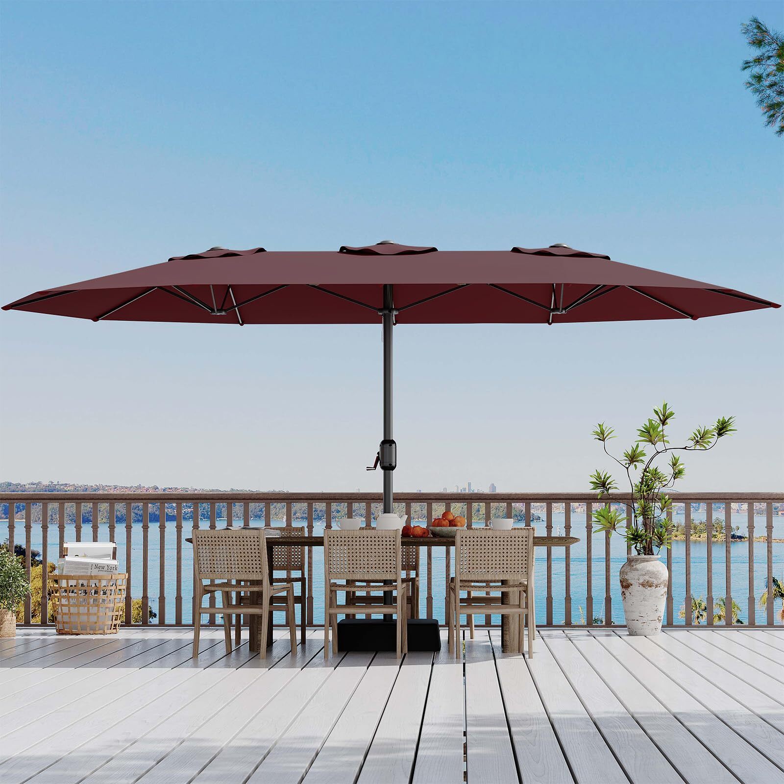 Der Rose LMXPPG-3349-0910JBRY 15ft Outdoor Umbrella with Base and Crank Handle for Patio Tables/Poolside Burgundy