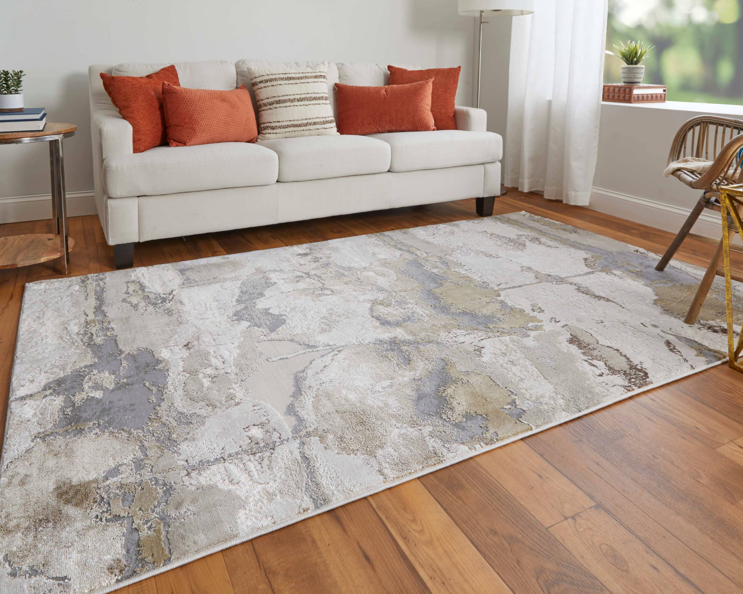 Aura Modern Gold and Gray Abstract Area Rug