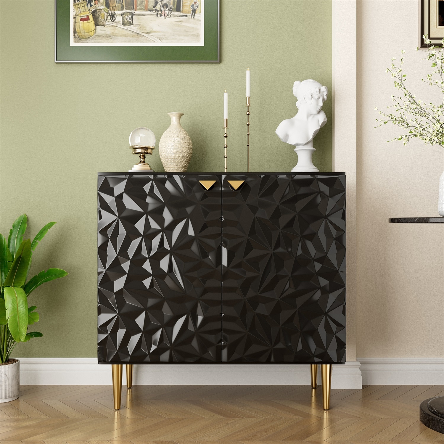 Mondawe MO-JH-052-BK 31.5-in W 2-Door Black Accent Cabinet
