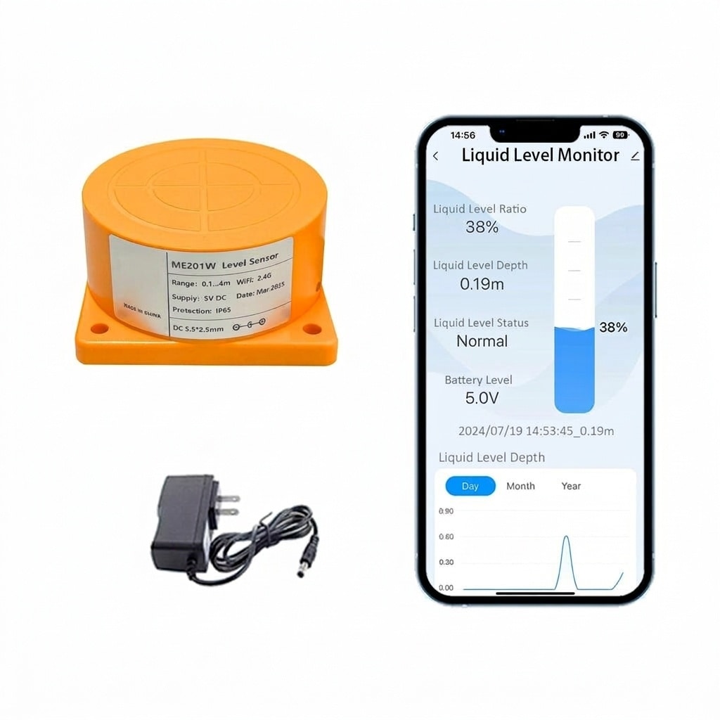 Etokfoks  WiFi Indoor Outdoor Top Mounted Ultrasonic Water Oil Tank Level Sensor Alarm White Powered Pack