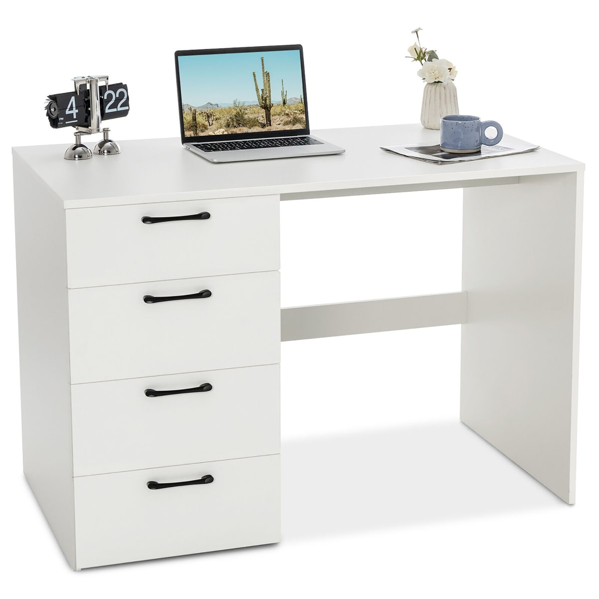 Costway CB10435WH+ Computer Desk Study Writing Workstation Vanity Table Home Office w/ 4 Drawers