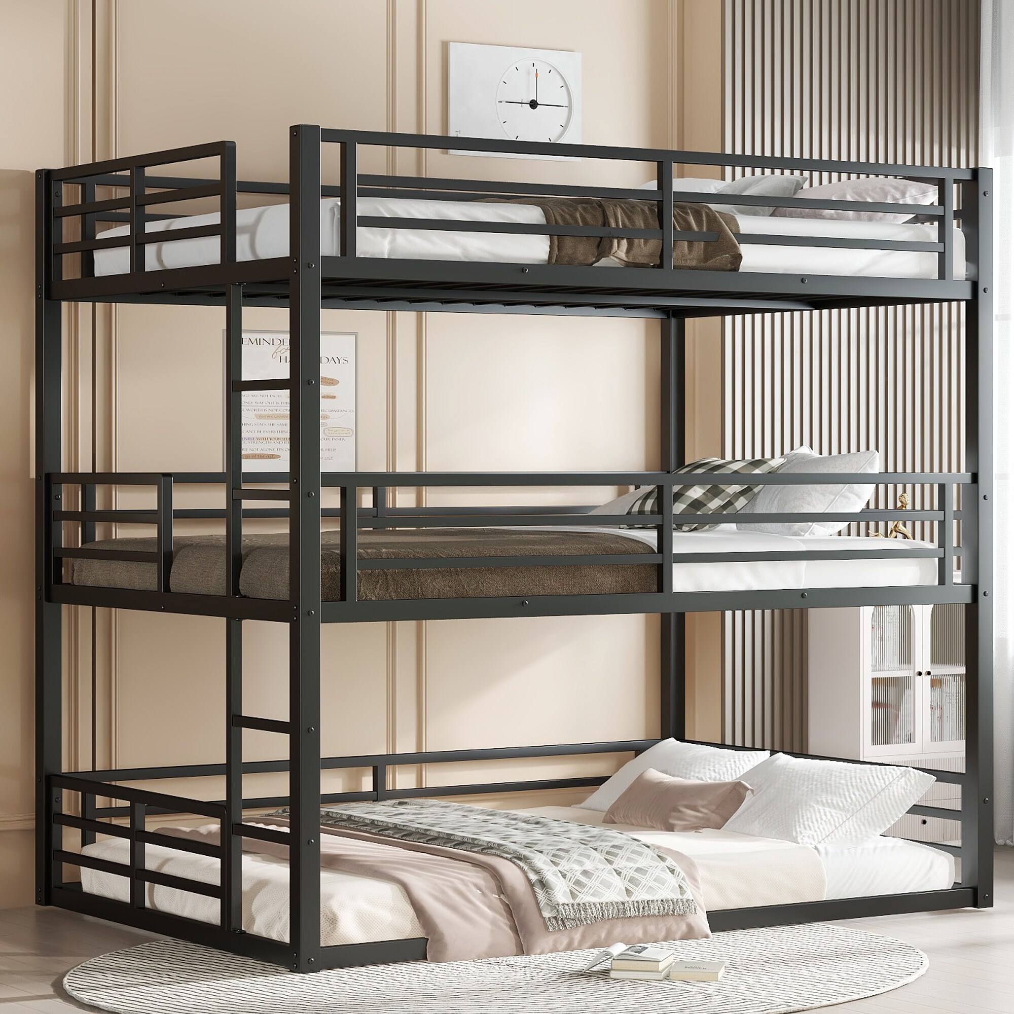 LUXEYARD Full over Full over Full Bunk Bed Metal Triple Bunk Bed with ...