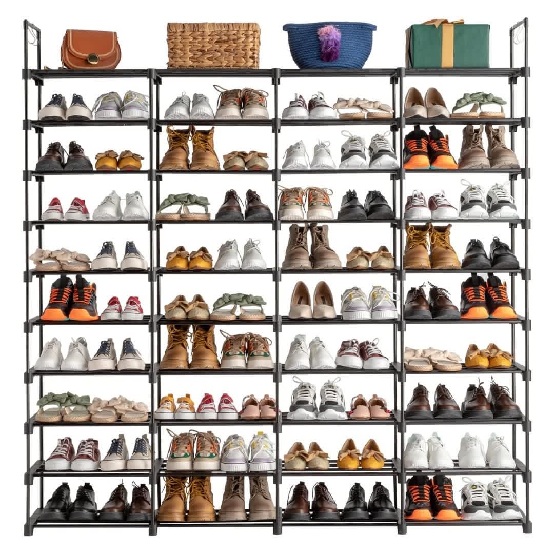 Qeetex GGL-PHO-0Z5K9GRW 10 Tiers 4 Rows Shoe Rack Storage Organizer for Entryway Holds 72 Pairs Shoe and Boots  Shelf Stackable Shoes Cabinet Organizer for Closet Bedroom