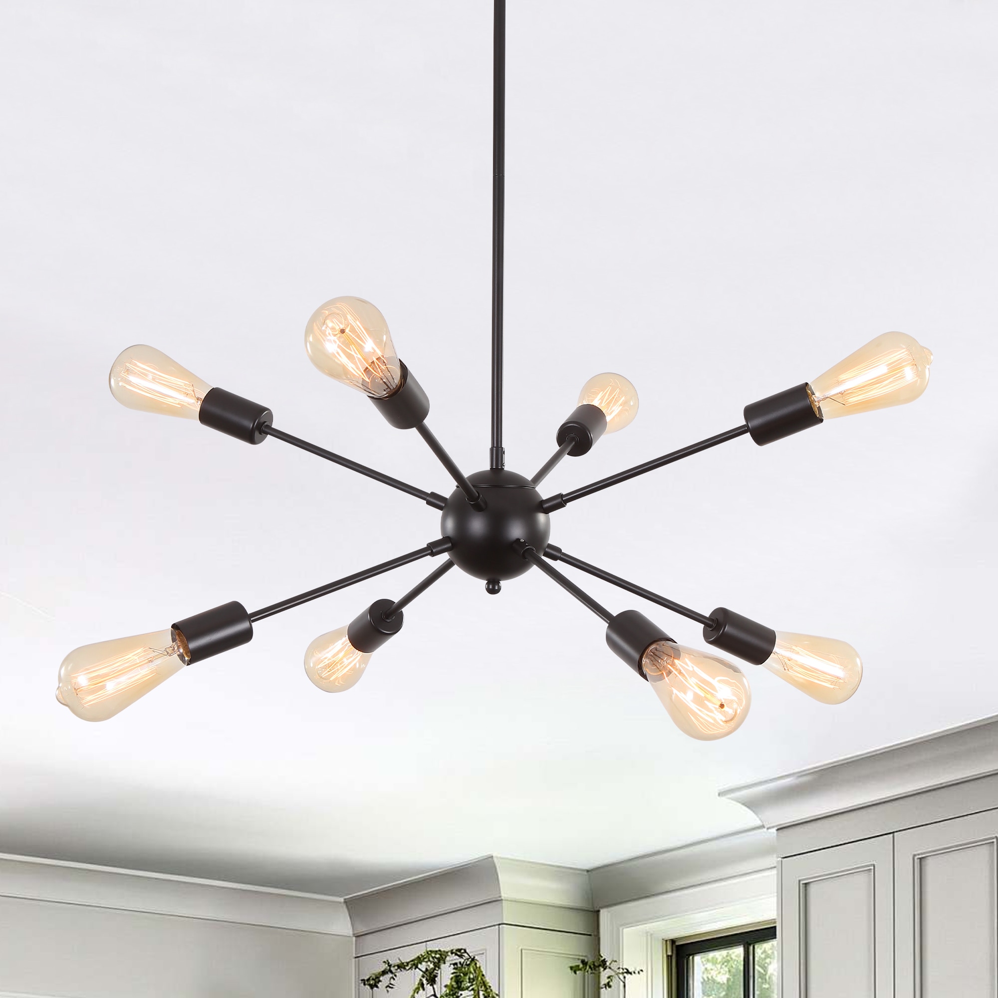 HLJYNJM 8-Light Black Sputnik Chandelier Height Adjustable Modern Dimmable Chandelier for Living room