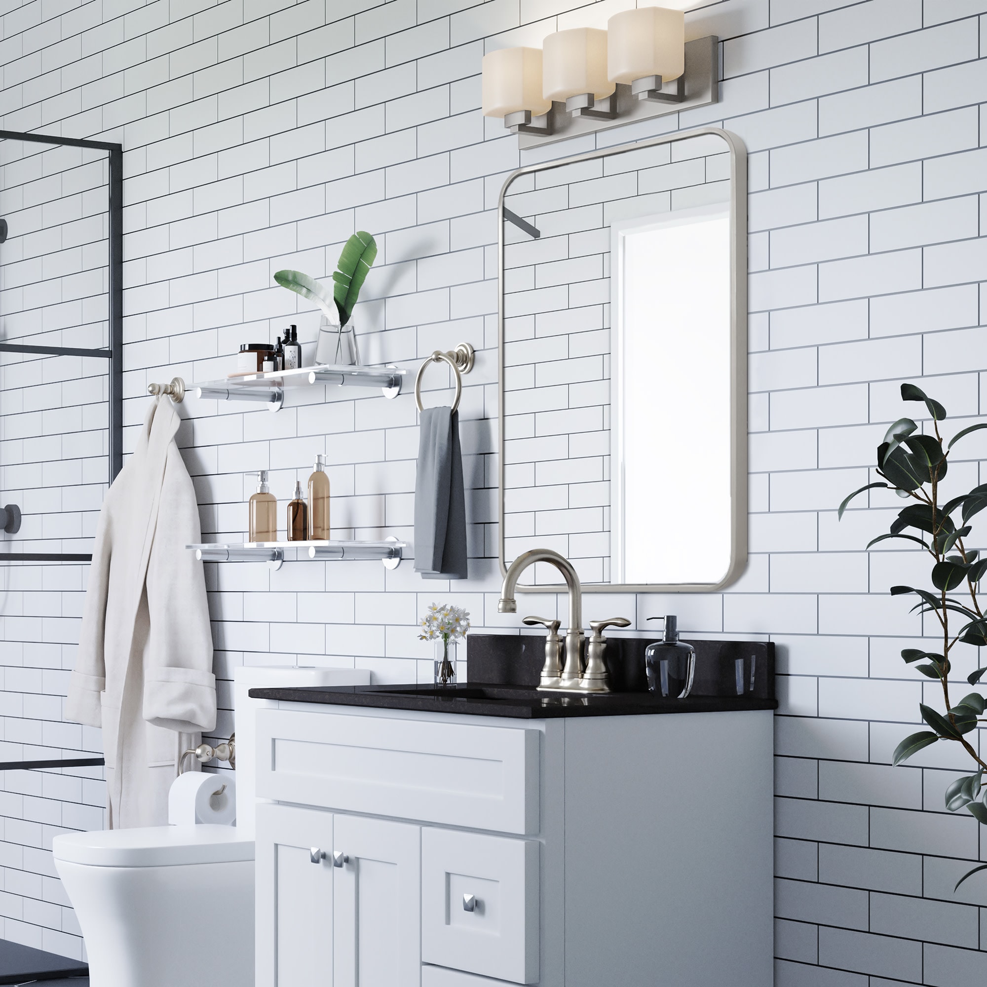 Design House 24-in x 36-in Framed Bathroom Vanity Mirror (Brushed ...