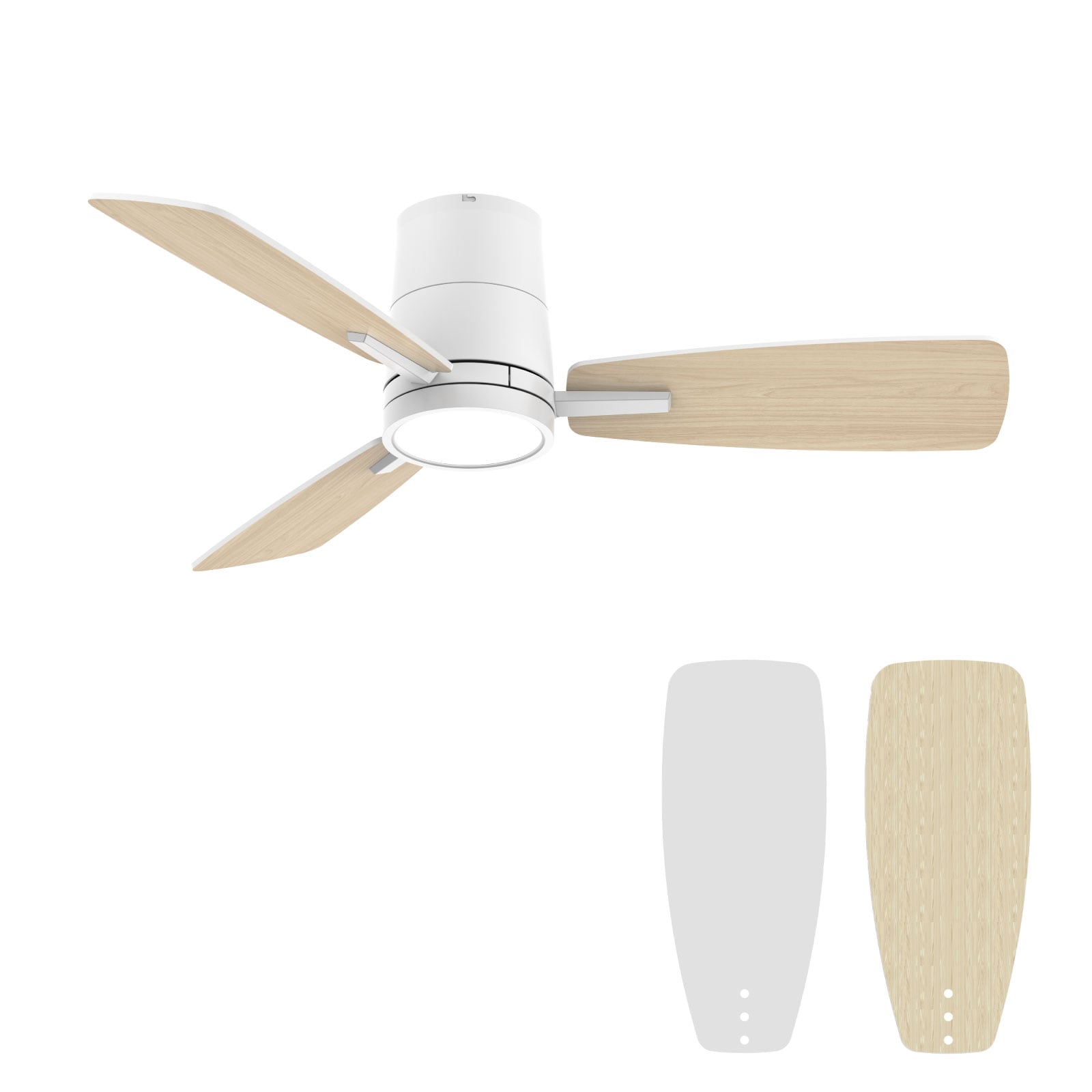TALOYA 42-in Modern White Flush Mount Ceiling Fan with Integrated LED Light Remote Control Included Reversible DC Motor 3 White Plywood Blades for Bedrooms Dining Rooms and Living Rooms