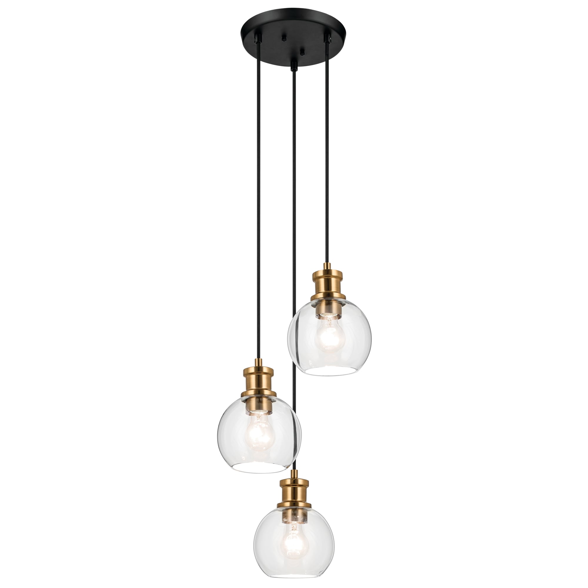Kichler Clove 3-Light Black Vintage Clear Glass Globe Medium Hanging Pendant Light