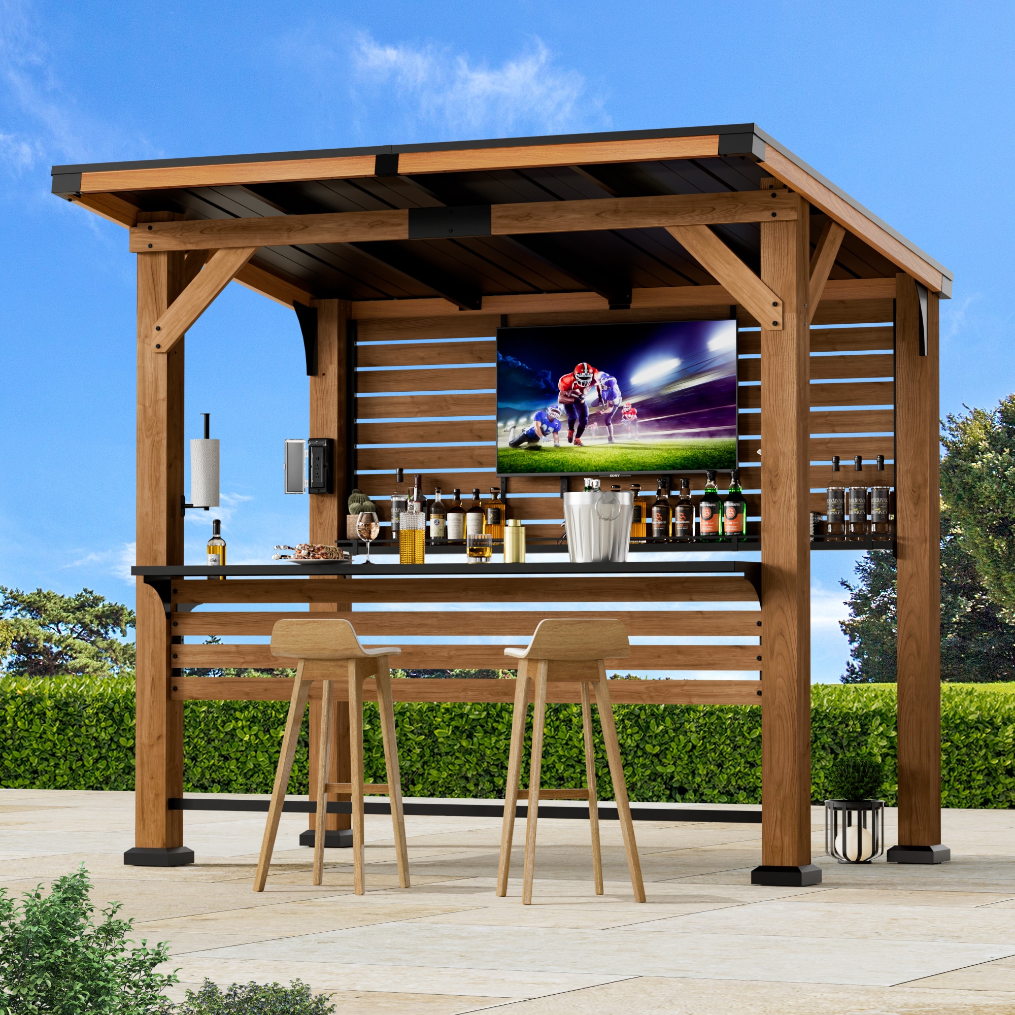 ELEVATE OUTDOORS IG10600165 8-ft x 6.5-ft Brown Grill Gazebo with Hardtop Roof