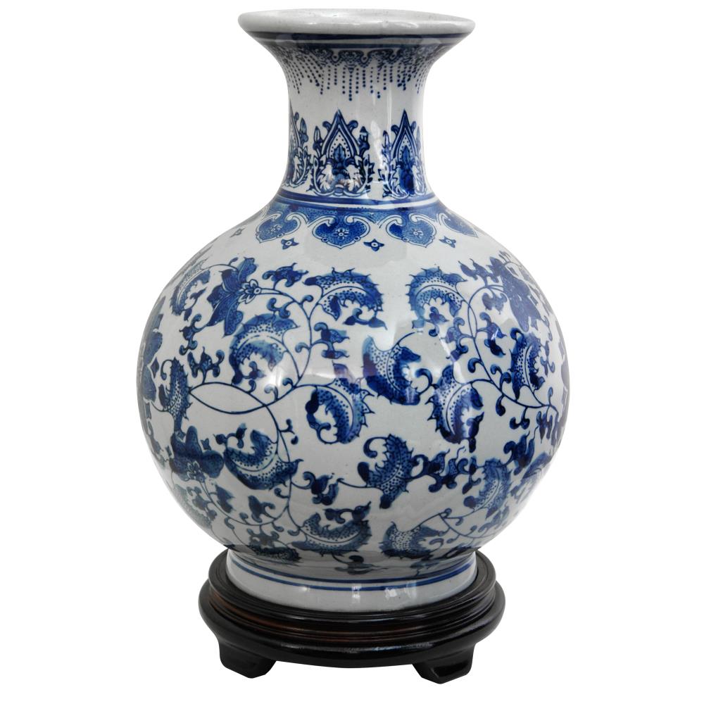 Oriental Furniture 12 Floral Blue & White Porcelain Vase