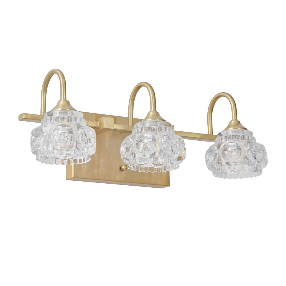 HechCab 17 inch Modern Crystal Bathroom Vanity Light 3-Light Golden Wall Sconce with Clear Glass Shade Elegant Wall Mount Lighting for Bathroom Powder Room or Vanity Mirror No Bulbs