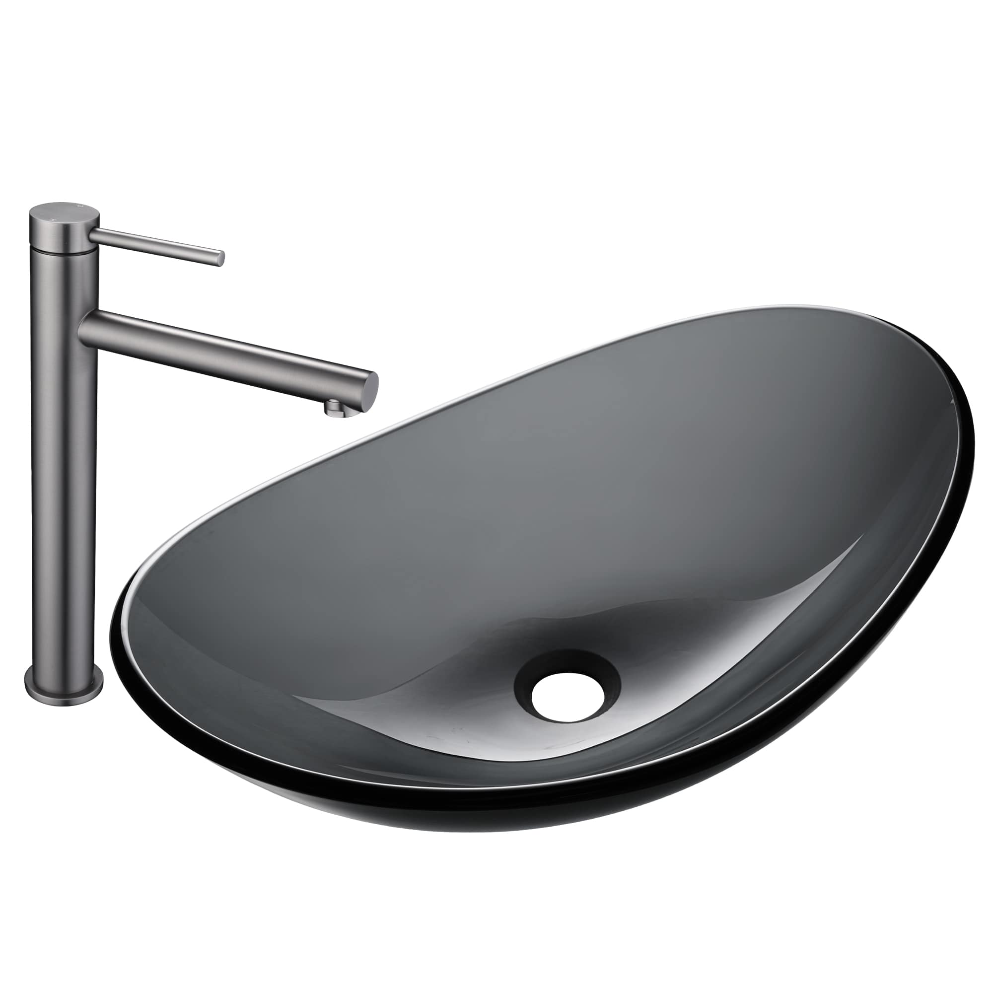 Yescom 80GSKSET006-F2-GG-LO Bathroom Vessel Sink with Faucet Combo Kit Vanity Mixer Tap Tempered Glass
