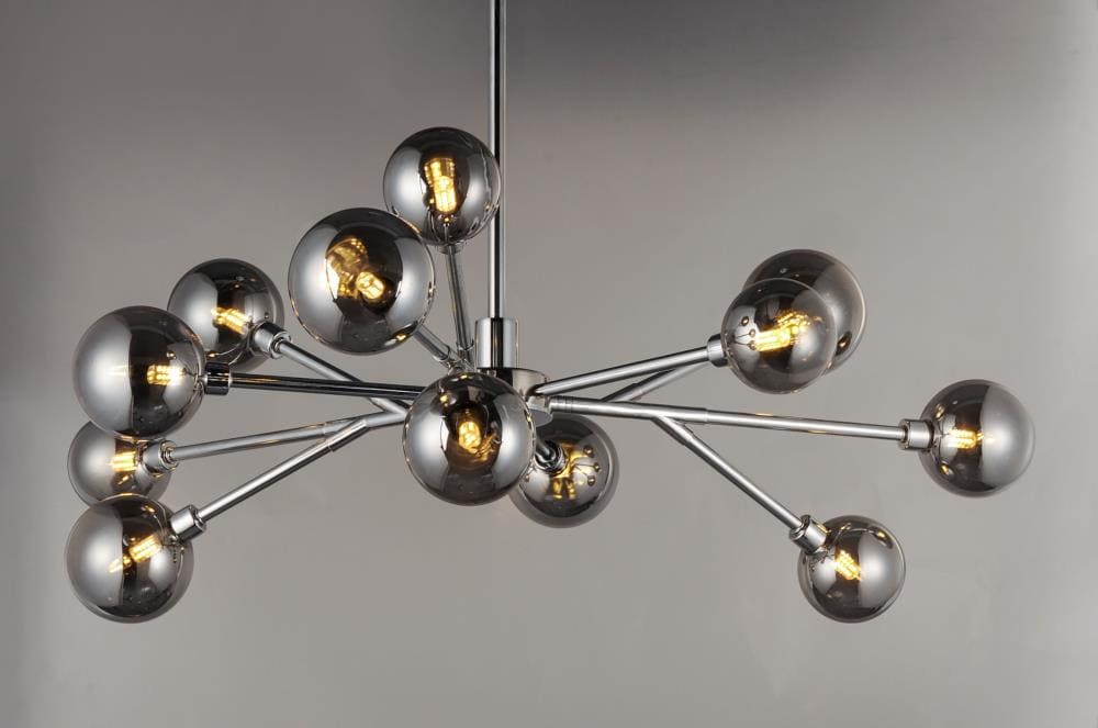 Polished Chrome Sputnik-Inspired 12-Light LED Chandelier with Smoke Glass Shades