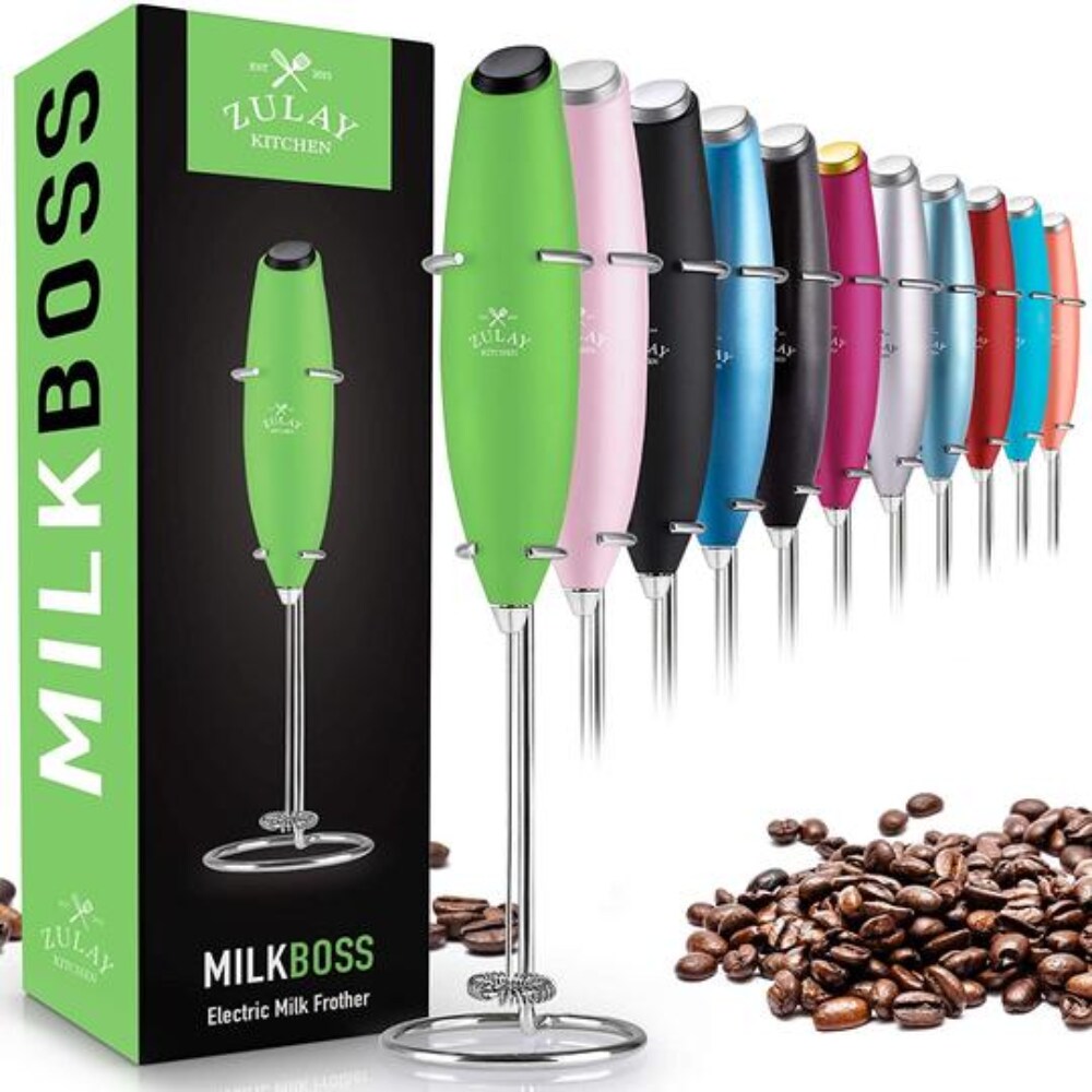 Zulay Kitchen Green Milk Frother OG w Stand - Plastic Milk Frother for  Whisking, Coffee, and More - Easy to Clean and Store - Powerful 13,000 RPM  Motor in the Coffee Maker