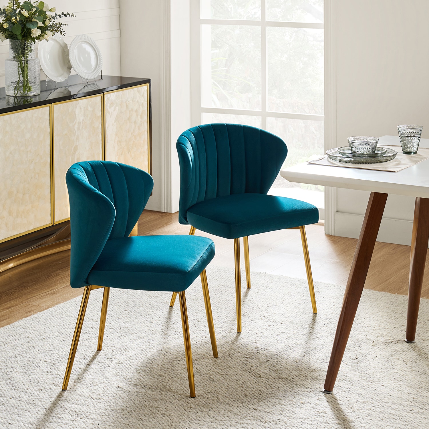 14 Karat Home - 24-in W Casual TEAL Velvet Accent Chair