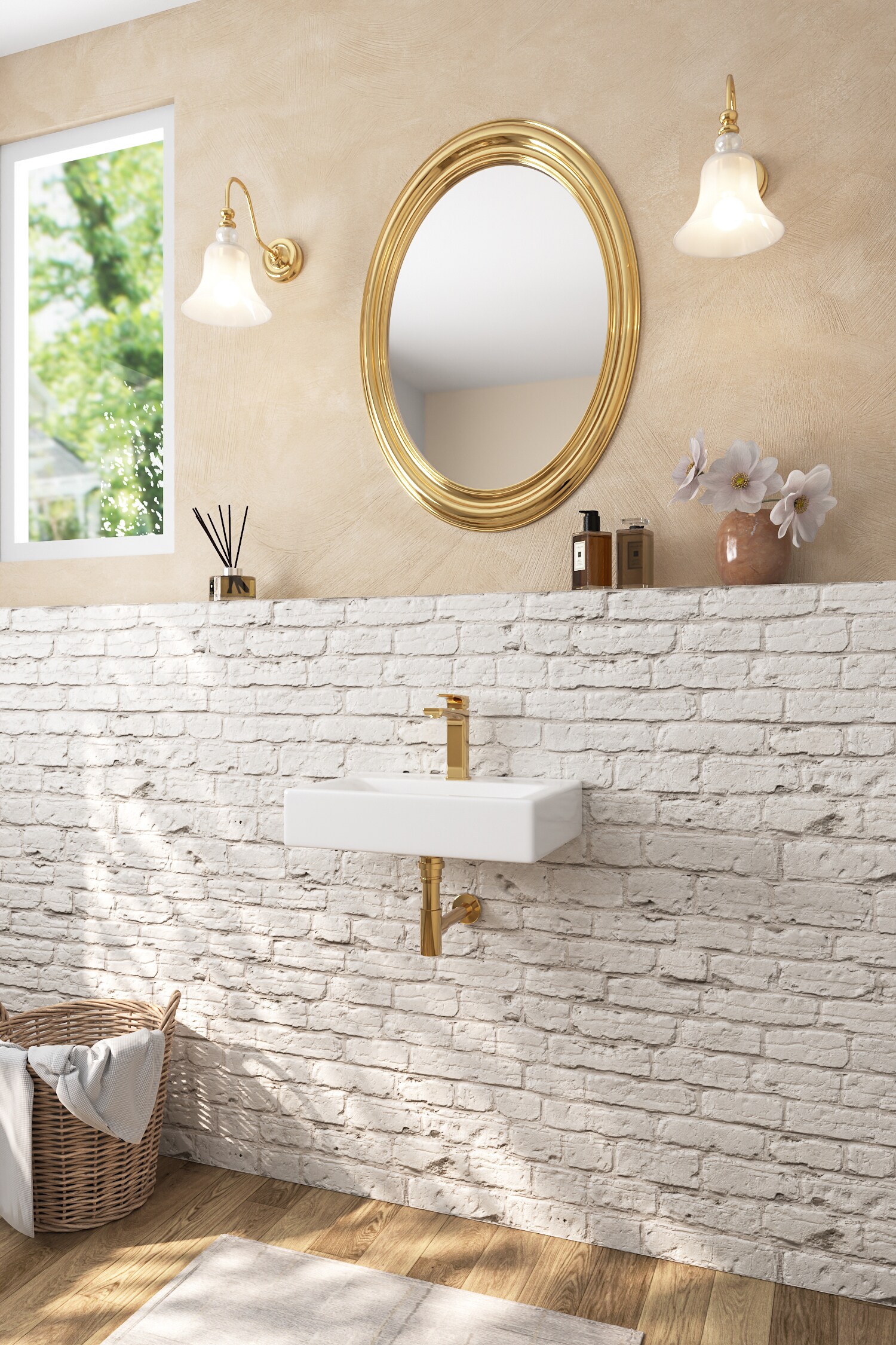 18'' White Ceramic Wall-Mount Bathroom Sink with Faucet Hole
